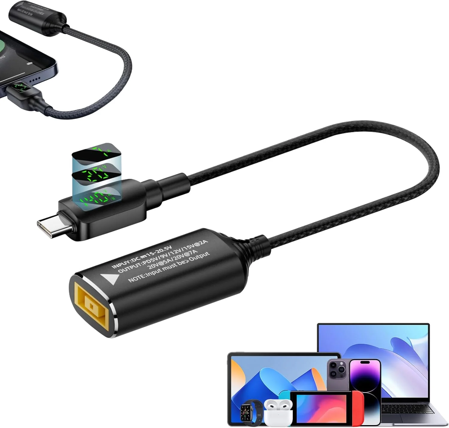 مبدل DC به Type C، مبدل دوشاخه 140 واتی با نمایشگر دیجیتال - آداپتور پایدار PD برای دستگاه های الکترونیکی مسافرتی منزل، نوت بوک و تلفن همراه