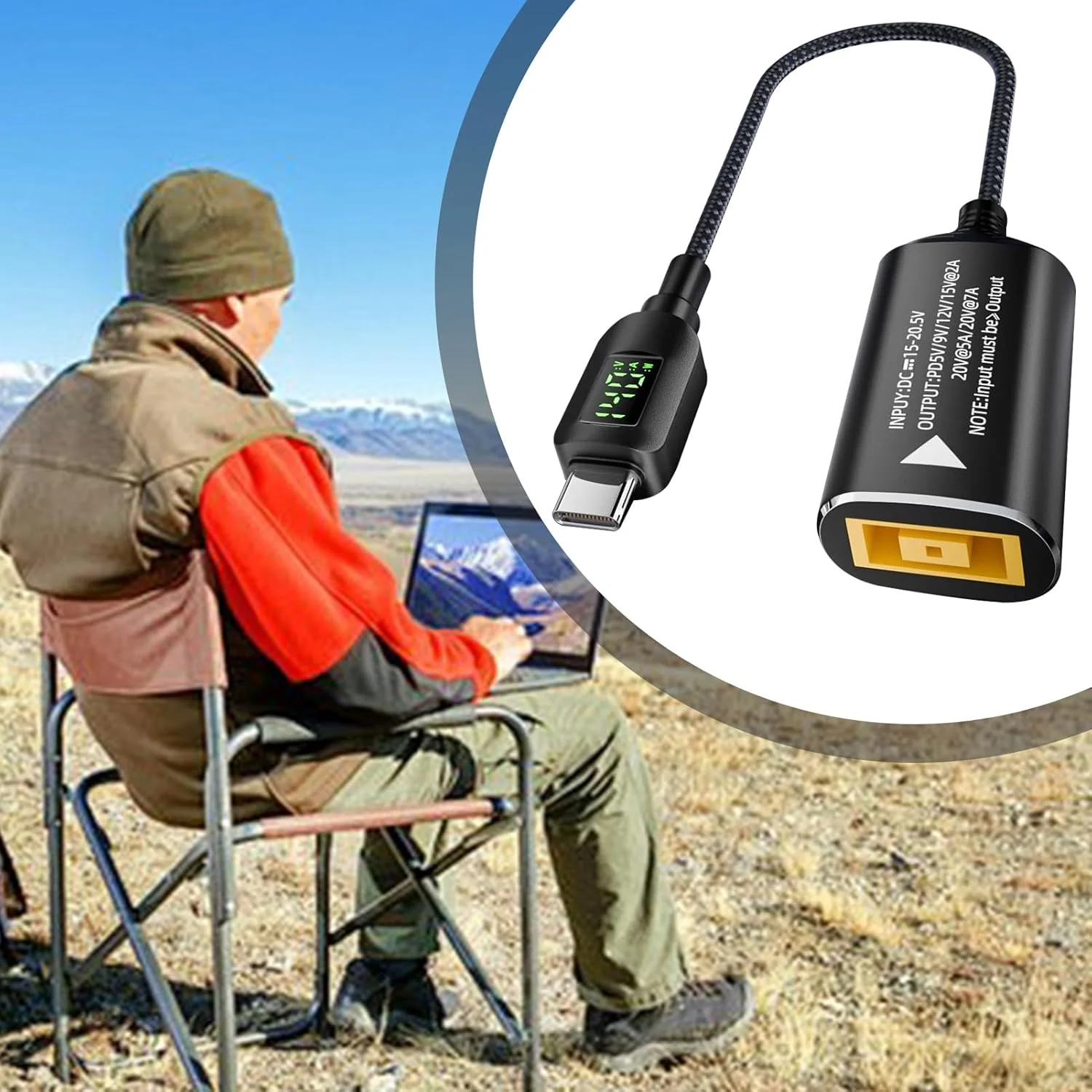 مبدل DC به Type C، مبدل دوشاخه 140 واتی با نمایشگر دیجیتال - آداپتور پایدار PD برای دستگاه های الکترونیکی مسافرتی منزل، نوت بوک و تلفن همراه