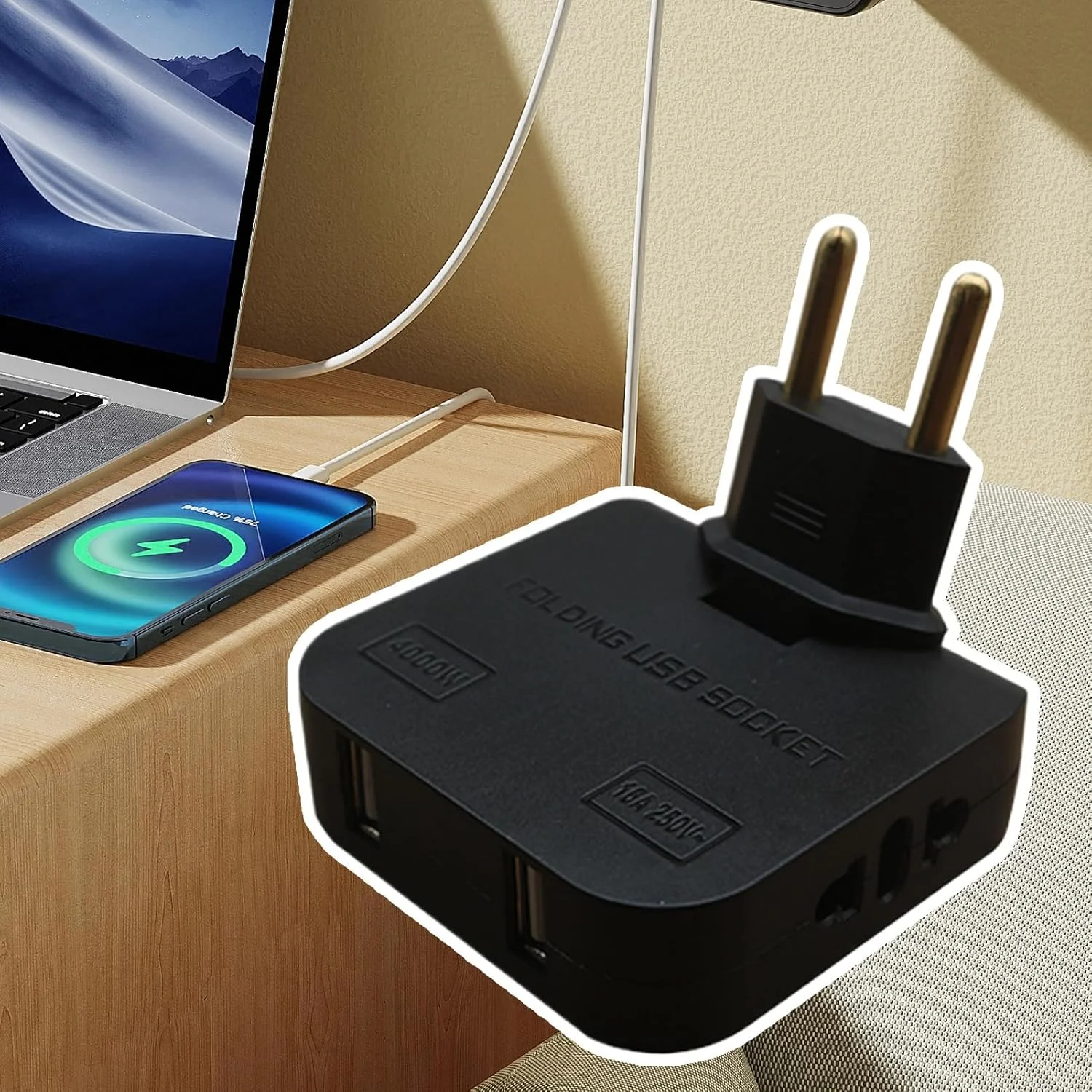 آداپتور دوشاخه مسافرتی، آداپتور پریز برق - مبدل چند منظوره قابل چرخش و قابل حمل برای شارژ لوازم الکترونیکی، تلفن، لوازم خانگی و مناسب مسافرت