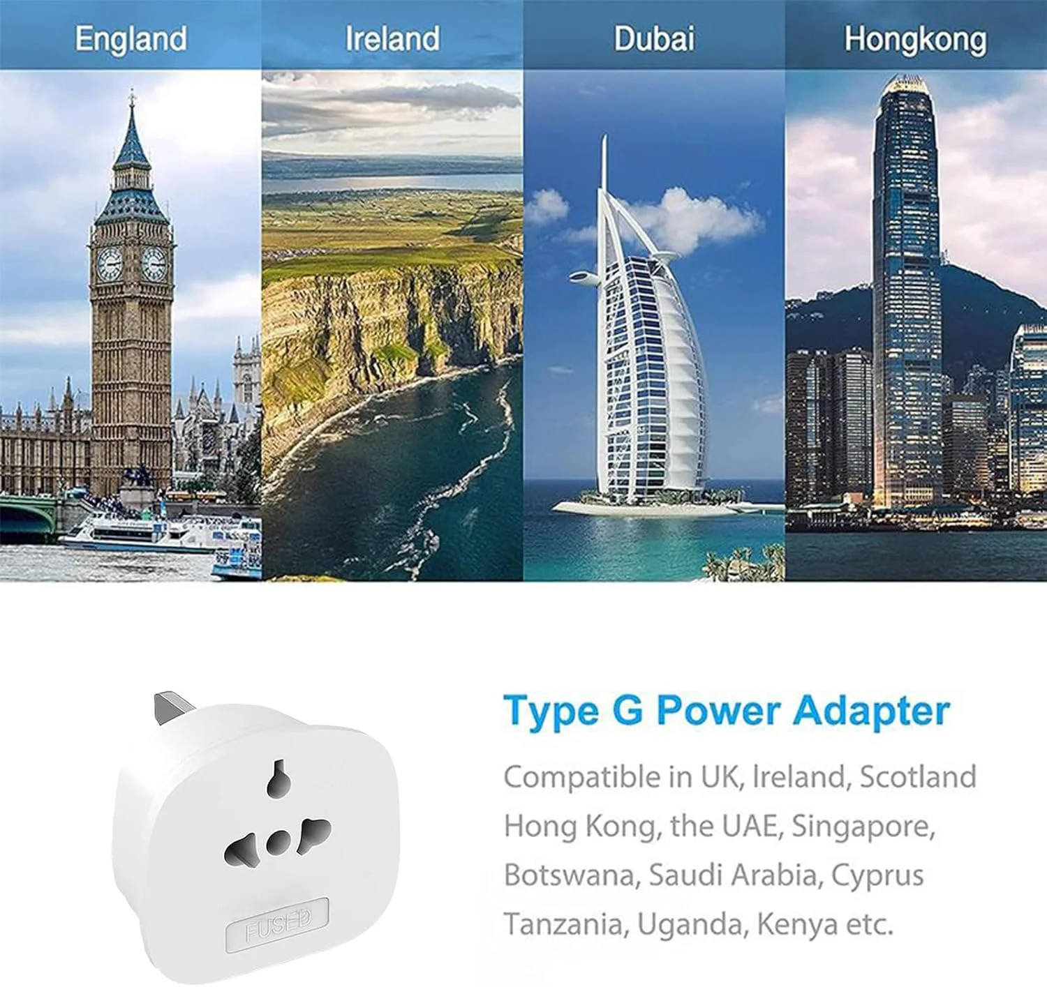 آداپتور دوشاخه مسافرتی - پریز دیواری - سوکت تبدیل بین المللی استاندارد بریتانیا با فیوز 13 آمپر برای لپ تاپ، تلفن همراه، مسافرت به مالزی، سنگاپور، ویتنام