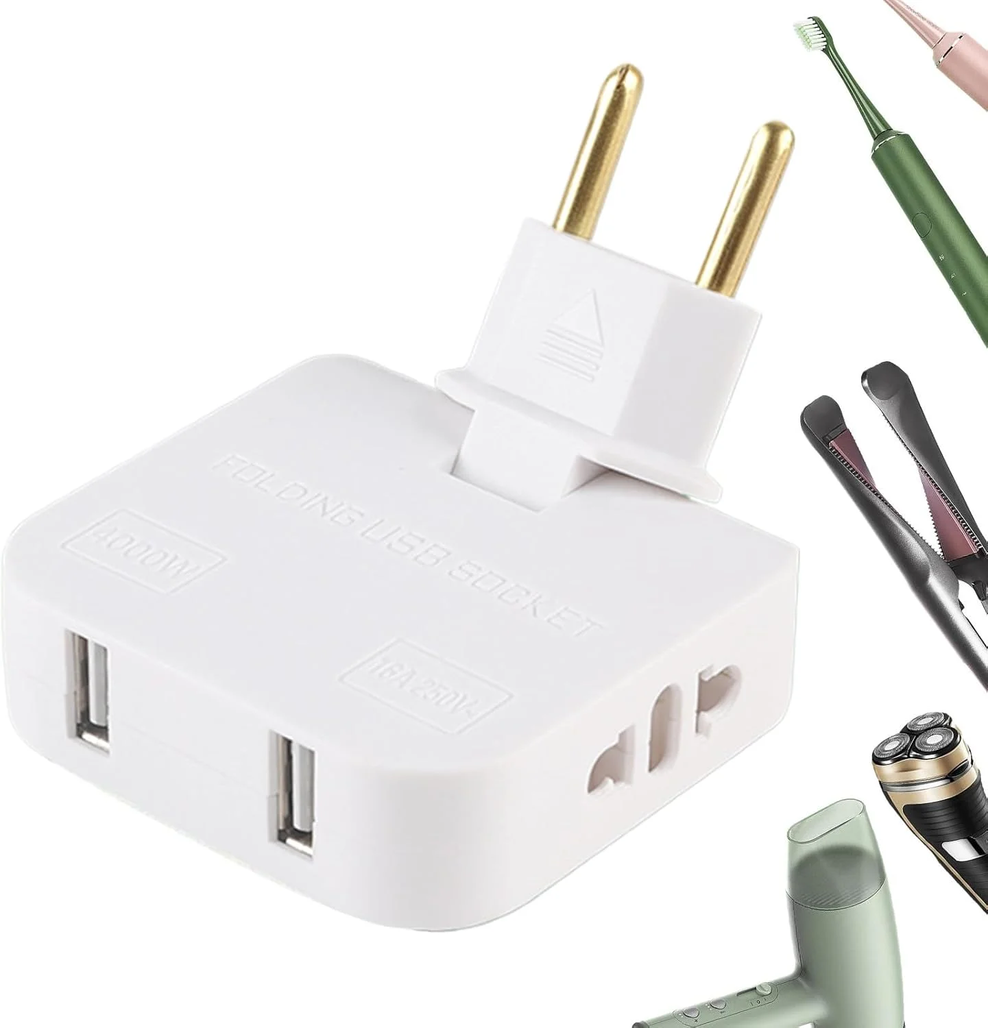 آداپتور دوشاخه مسافرتی | آداپتور دوشاخه اروپایی - ترانسفورماتور چند منظوره قابل چرخش و قابل حمل برای شارژ لوازم الکترونیکی، تلفن، لوازم خانگی، مناسب برای تعطیلات و مسافران