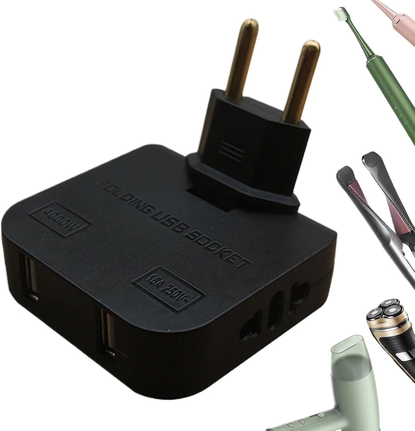 آداپتور دوشاخه مسافرتی، آداپتور دوشاخه دیواری سنگین - ترانسفورماتور چرخشی چند منظوره قابل حمل برای مسافران جهانی در تعطیلات، شارژ لوازم الکترونیکی، سفرهای کاری، سشوار، تلفن