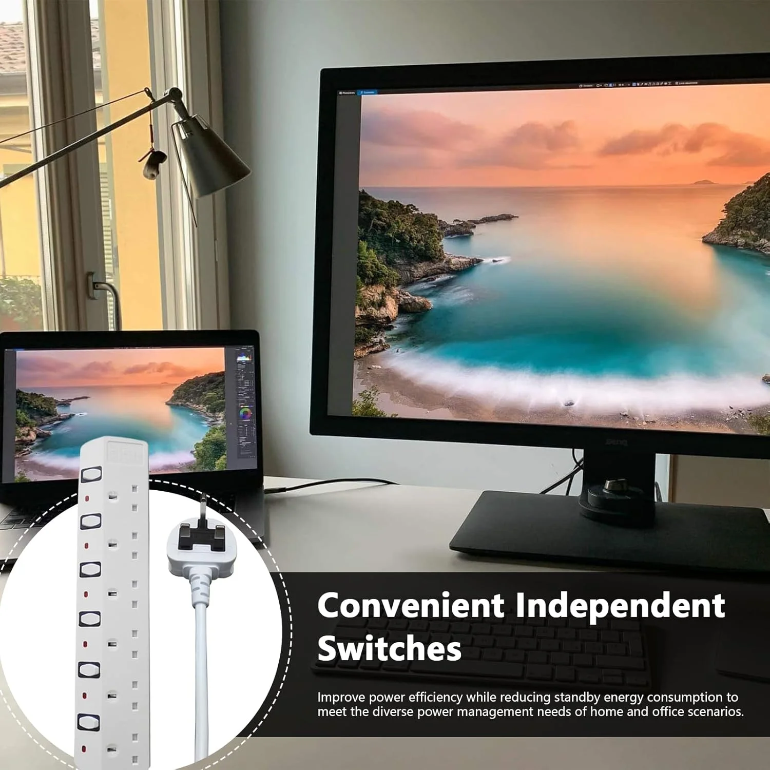 آداپتورهای مسافرتی - آداپتور جمع و جور دوشاخه بریتانیایی - محافظ برق جمع و جور جهانی با سوئیچ های مستقل و شارژ سریع برای مسافرت، دفاتر خانگی، سنگاپور و سراسر جهان