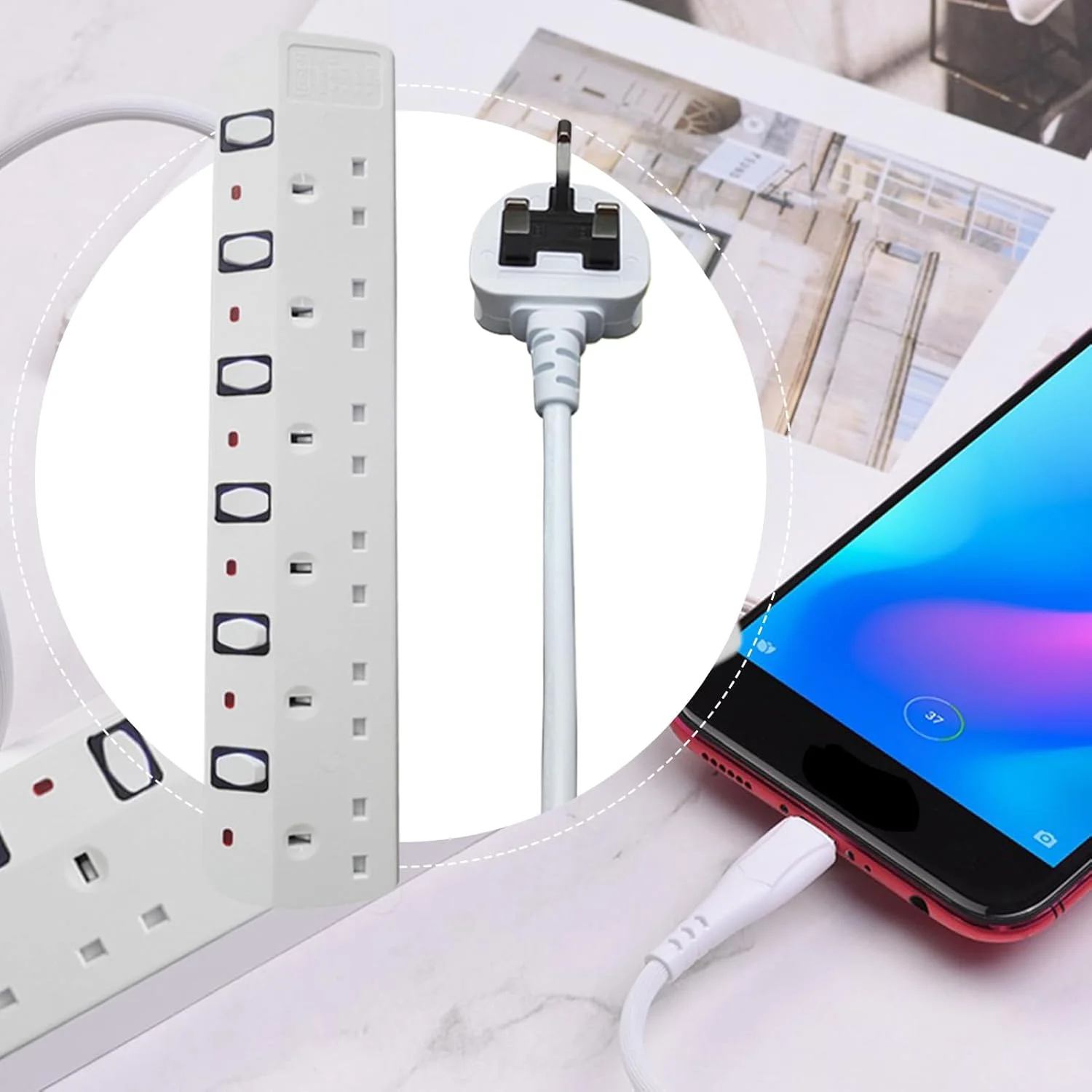 آداپتورهای مسافرتی - آداپتور جمع و جور دوشاخه بریتانیایی - محافظ برق جمع و جور جهانی با سوئیچ های مستقل و شارژ سریع برای مسافرت، دفاتر خانگی، سنگاپور و سراسر جهان