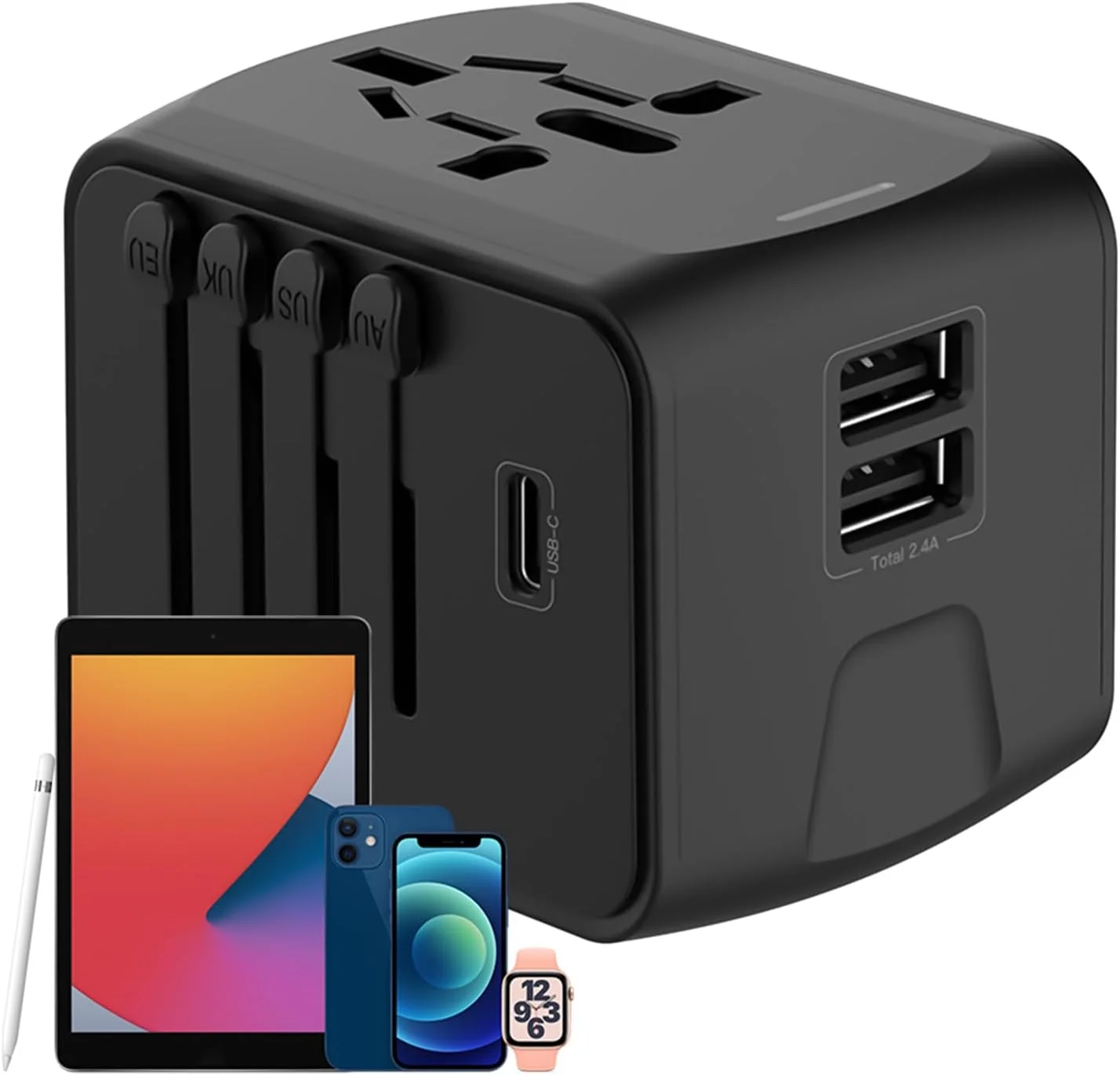 آداپتور مسافرتی - پریز تلفن | آداپتور قابل حمل سوکت USB Type C برای سفر آقایان خانم ها لپ تاپ تلفن برای سفر به اروپا انگلستان آمریکا استرالیا