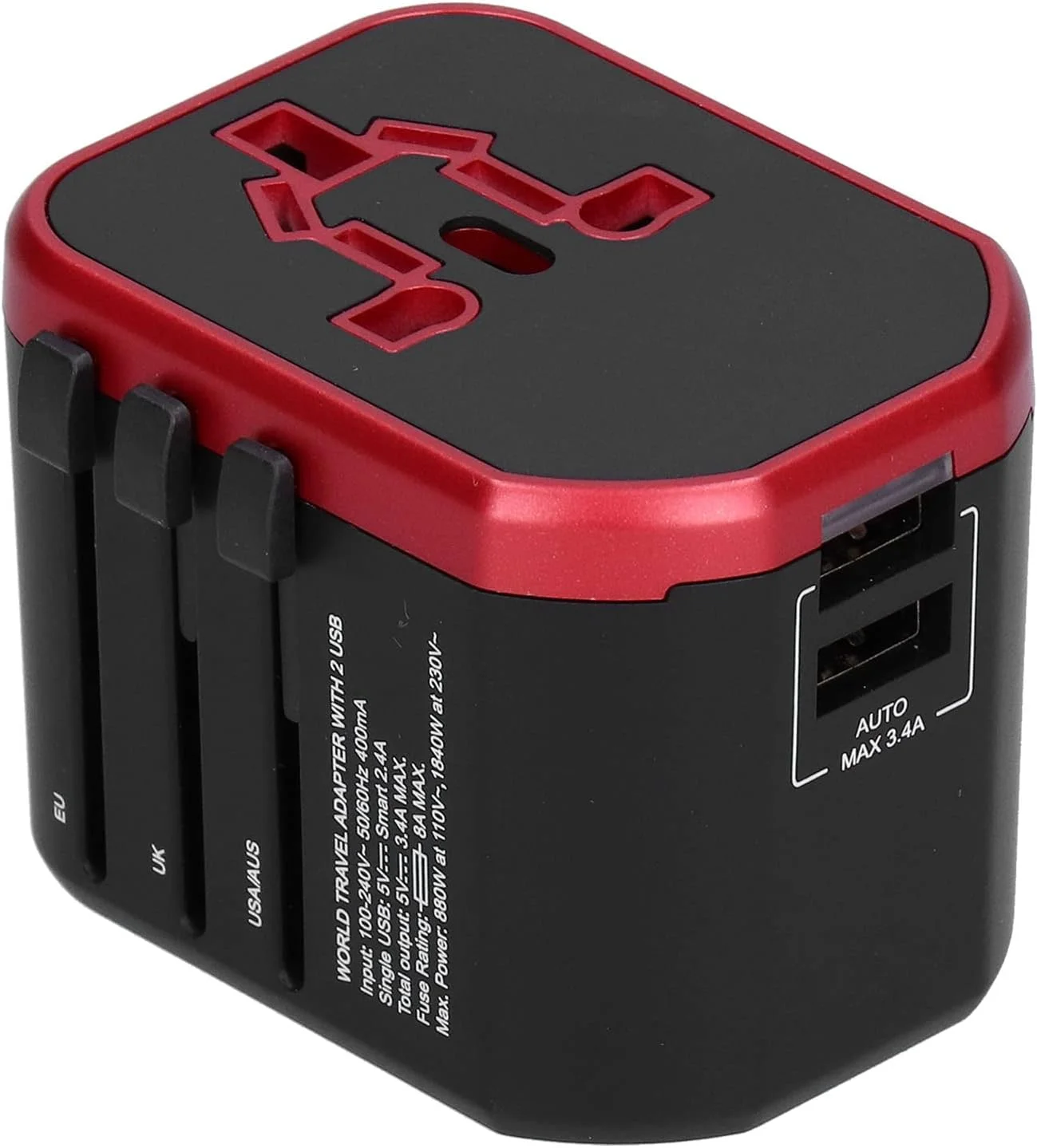 آداپتور مسافرتی USB، آداپتور دوشاخه مبدل برق برای منزل، دفتر، داخل ساختمان (قرمز)