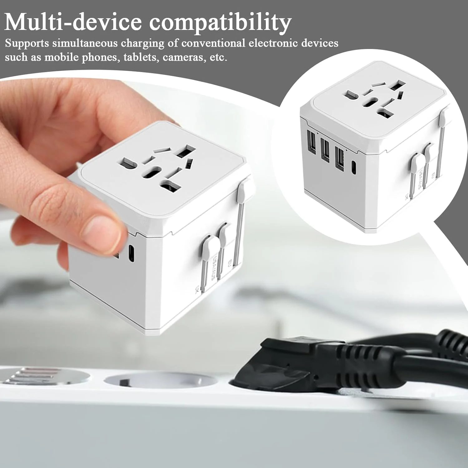 آداپتور مسافرتی | دوشاخه شارژر اروپایی - آداپتور بین المللی چند منظوره قابل حمل برای سفر به خارج از کشور، تحصیل در خارج از کشور، سفر کاری، کوله گردی، فرودگاه