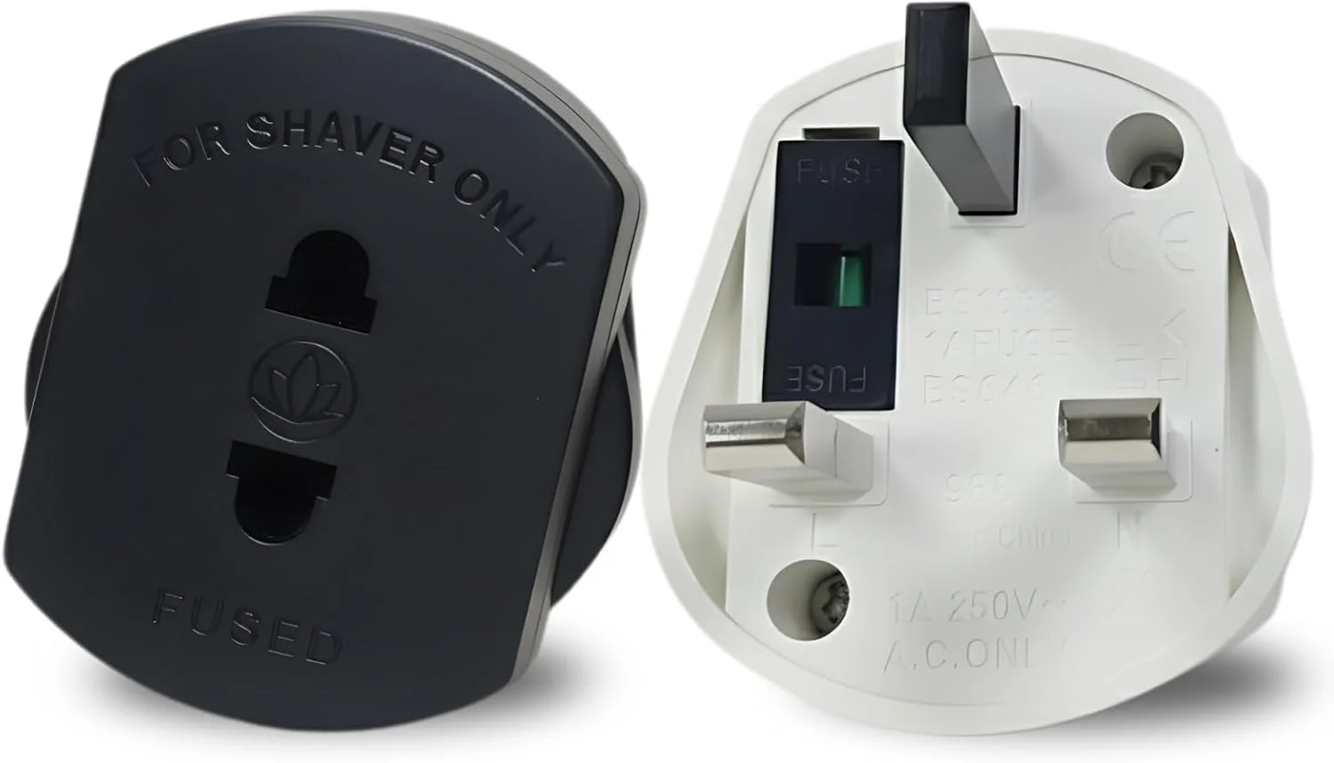 آداپتور مسافرتی، تبدیل کننده برق دوشاخه اروپایی به دوشاخه بریتانیایی، بسته 2 عددی (1 مشکی + 1 سفید)، آداپتور دوشاخه ماشین اصلاح حمام