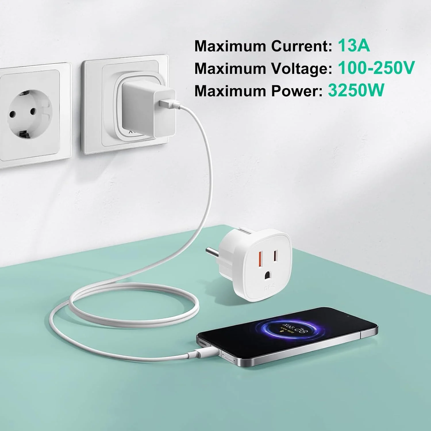 تبدیل دوشاخه آمریکایی به فرانسوی Ticenpe، آداپتور دوشاخه آمریکا به اروپا (100~250 ولت، 3250 وات) - بسته 2 عددی