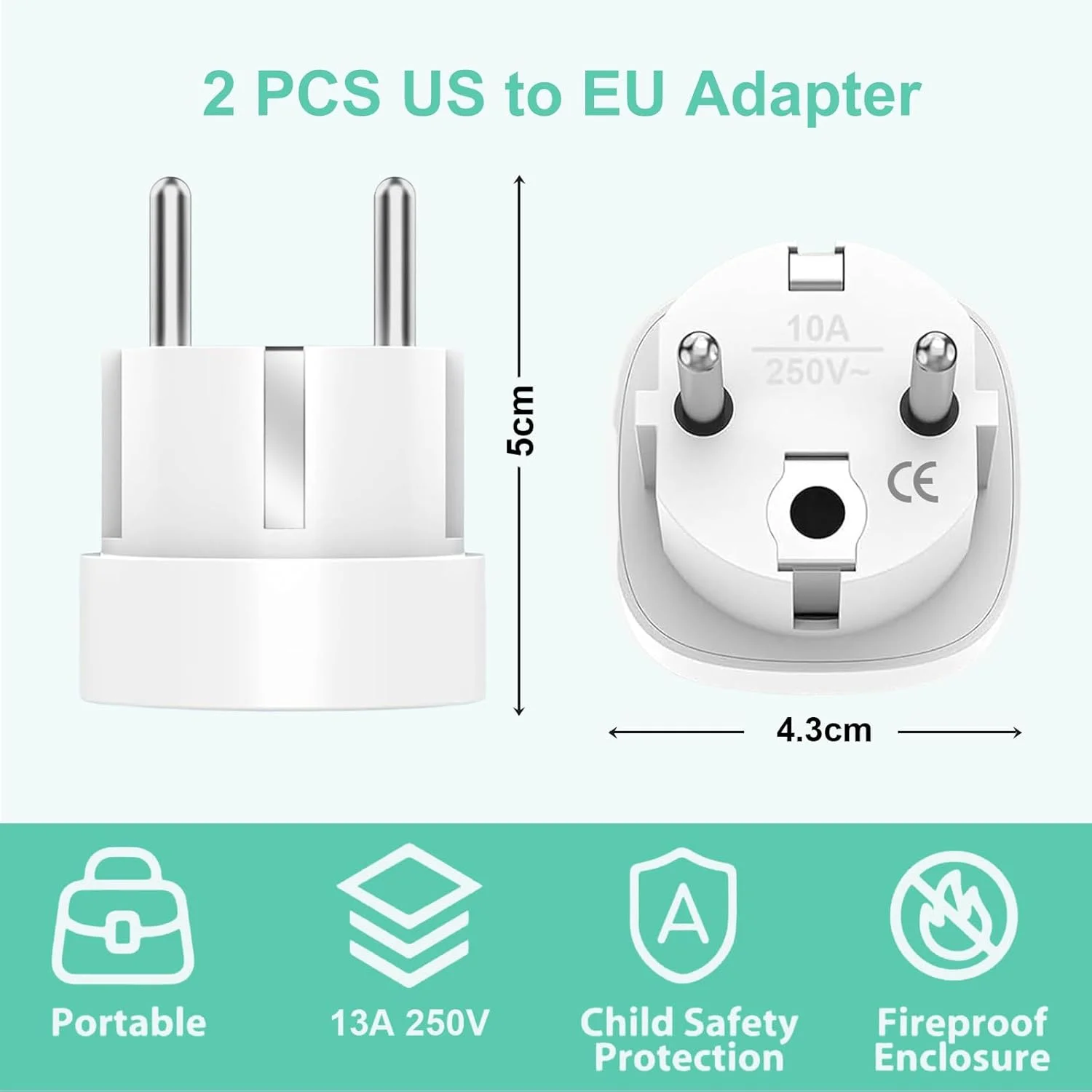 تبدیل دوشاخه آمریکایی به فرانسوی Ticenpe، آداپتور دوشاخه آمریکا به اروپا (100~250 ولت، 3250 وات) - بسته 2 عددی