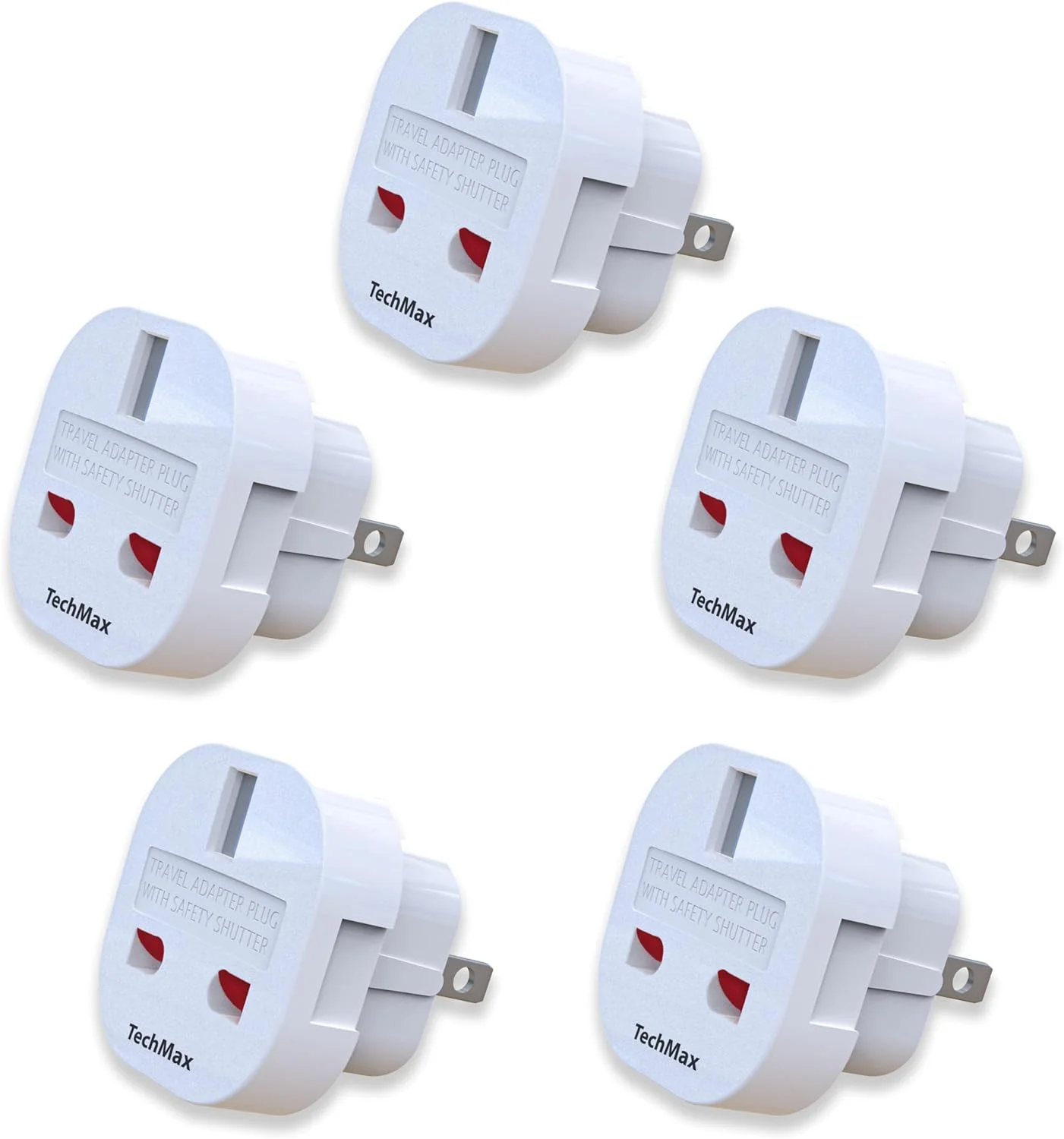 تبدیل دوشاخه برق 5 عددی TechMax از نوع G به نوع A و B برای انگلیس به ایالات متحده آمریکا، کانادا، ژاپن، تایلند، مکزیک، جامائیکا، جمهوری دومینیکن، باربادوس، چین و غیره، آداپتور مسافرتی تخت 2 پین (سفید)