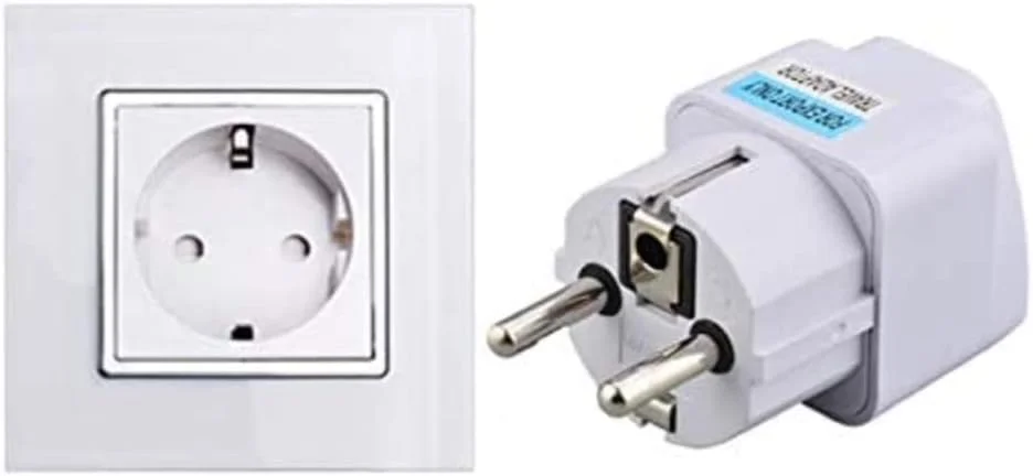 آداپتور مسافرتی جهانی دو پین ارت دار برای EU/UAE/KSA/UK/HK/US/AU/JP/CN - دوشاخه E/F، تبدیل دو پین به سه پین، بسته 2 عددی آداپتور مسافرتی جهانی دو پین ارت دار برای EU/UAE/KSA/UK/HK/US/AU/JP/CN - دوشاخه E/F، تبدیل دو پین به سه پین، بسته 2 عددی