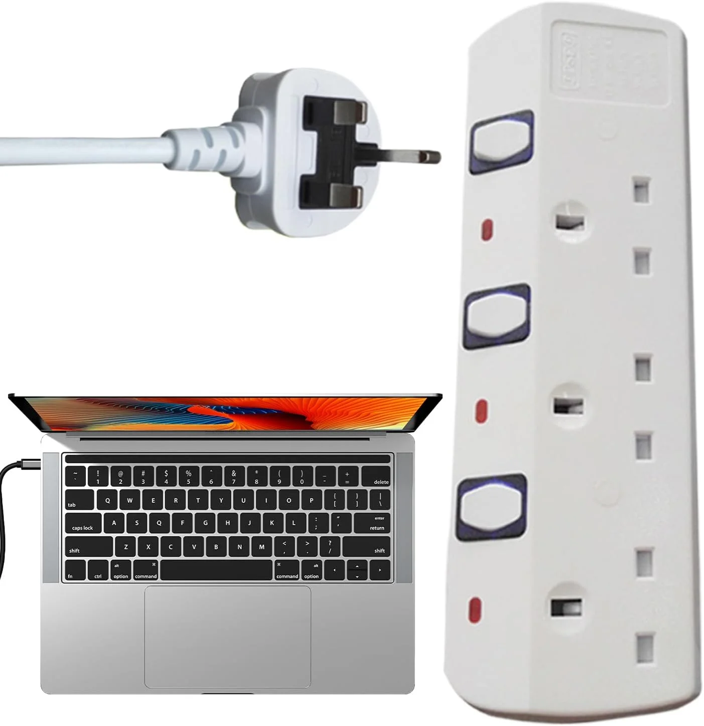 آداپتور UK | آداپتور دوشاخه مسافرتی جمع و جور UK | محافظ برق جمع و جور جهانی با سوئیچ های مستقل و شارژ سریع برای مسافرت، دفاتر خانگی، سنگاپور و سراسر جهان