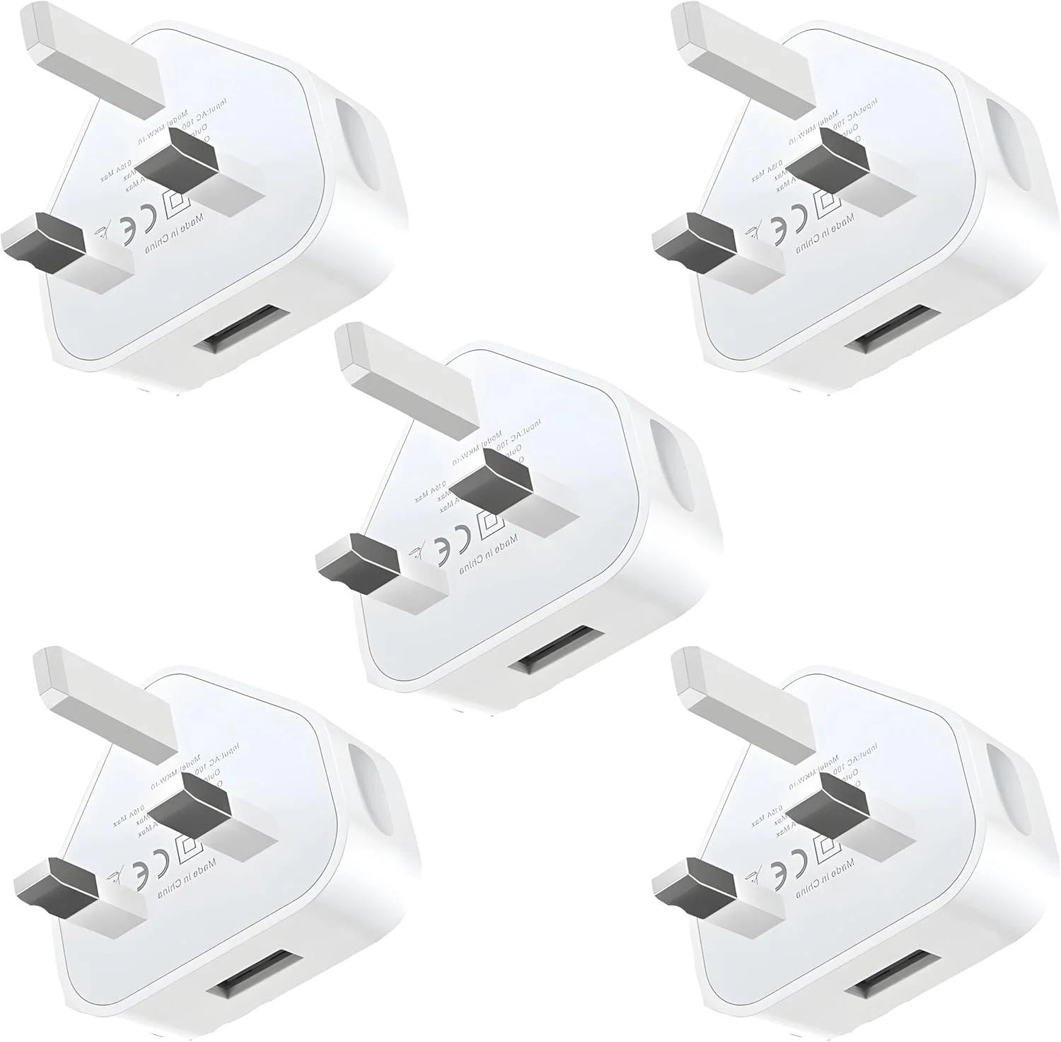 آداپتور دوشاخه شارژر USB سه پین بریتانیایی - 1 آمپر / 1000 میلی آمپر، آداپتور مسافرتی برای همه دستگاه ها (بسته 5 عددی سفید)