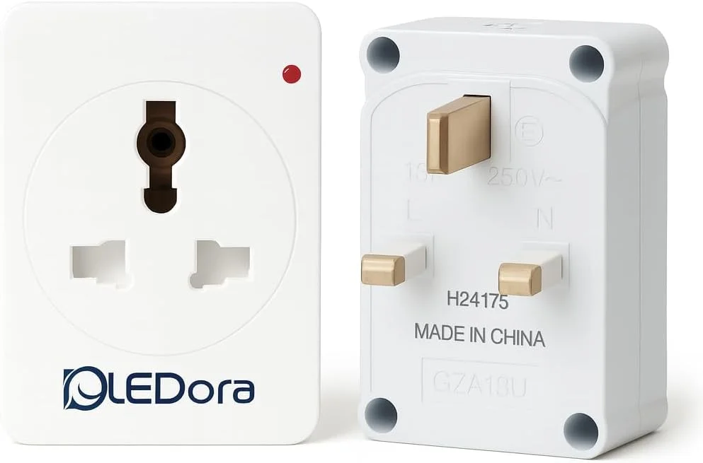 تبدیل برق سه راهی یونیورسال LEDora مدل GZA13U، تبدیل دوشاخه سه پین بریتانیا به چند پریز – فیوز 13 آمپر، شاتر ایمنی، ABS مقاوم در برابر آتش – سازگار با دوشاخه های EU/US/UK – جمع و جور برای خانه، دفتر و مسافرت