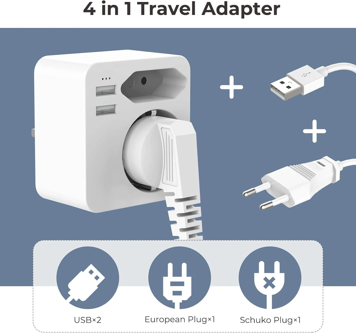 تبدیل دوشاخه فرانسوی به انگلیسی Hoppac با دو پورت USB 2.4A و دوشاخه اروپایی و شوکو نوع G برای استفاده در انگلستان تبدیل دوشاخه فرانسوی به انگلیسی Hoppac با دو پورت USB 2.4A و دوشاخه اروپایی و شوکو نوع G برای استفاده در انگلستان