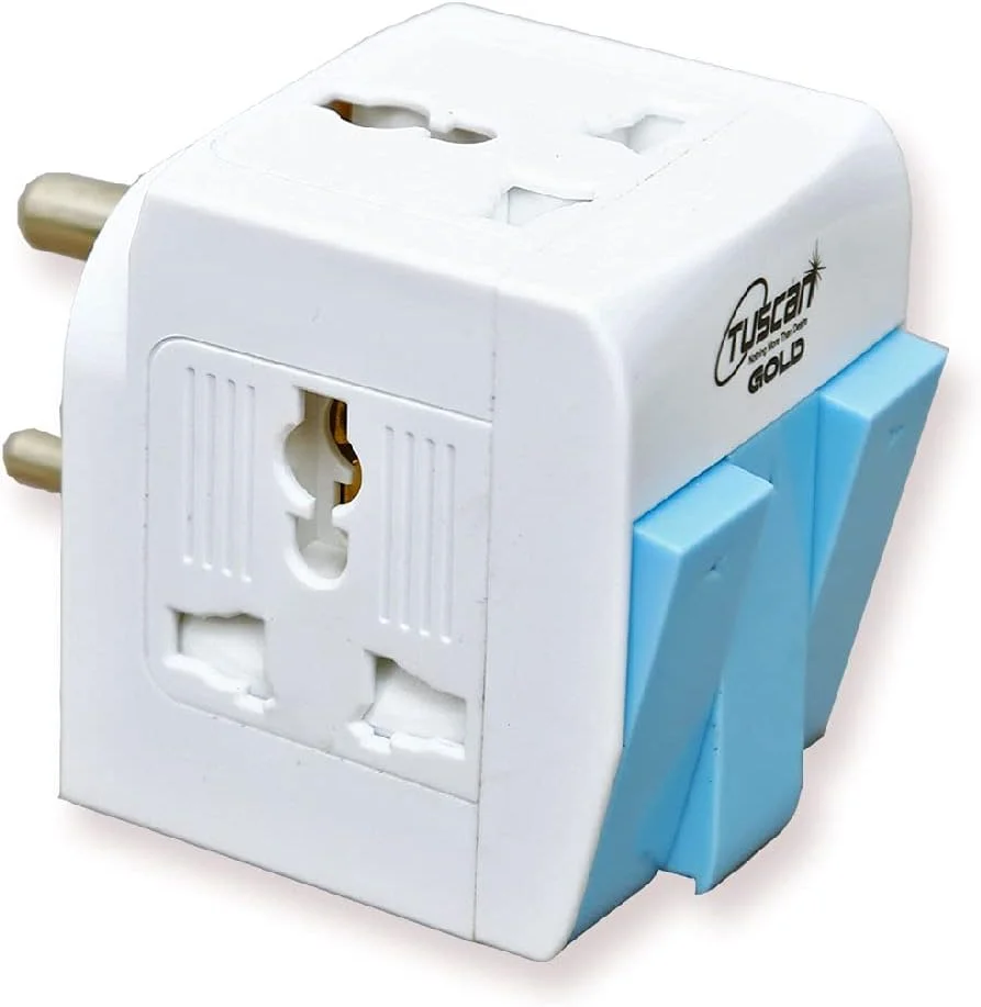 آداپتور مسافرتی یونیورسال سه راهی Hi-PLASST (یک عدد) با سه پریز (5 آمپر - 250 ولت) با کلید جداگانه، شاتر ایمنی، فیوز و نشانگر، آداپتور برق (یک عدد آداپتور)