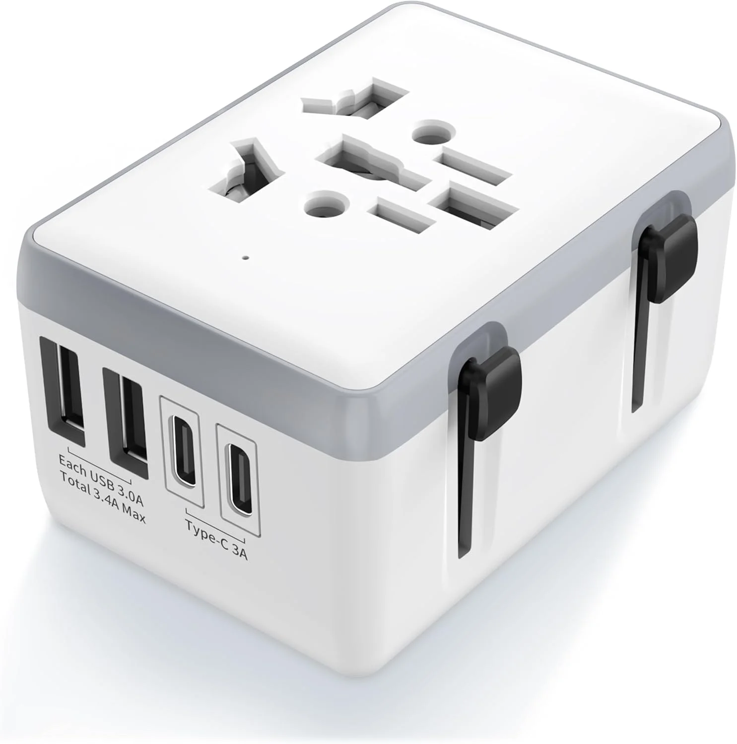 آداپتور مسافرتی جهانی گلوبکس، آداپتور دوشاخه بین المللی، آداپتور دوشاخه جهانی با 2 پورت USB-C و 2 پورت USB-A، آداپتور مسافرتی بین المللی برای اتحادیه اروپا، استرالیا، انگلستان، ایالات متحده آمریکا، شارژر پریز برق برای کشورهای مختلف