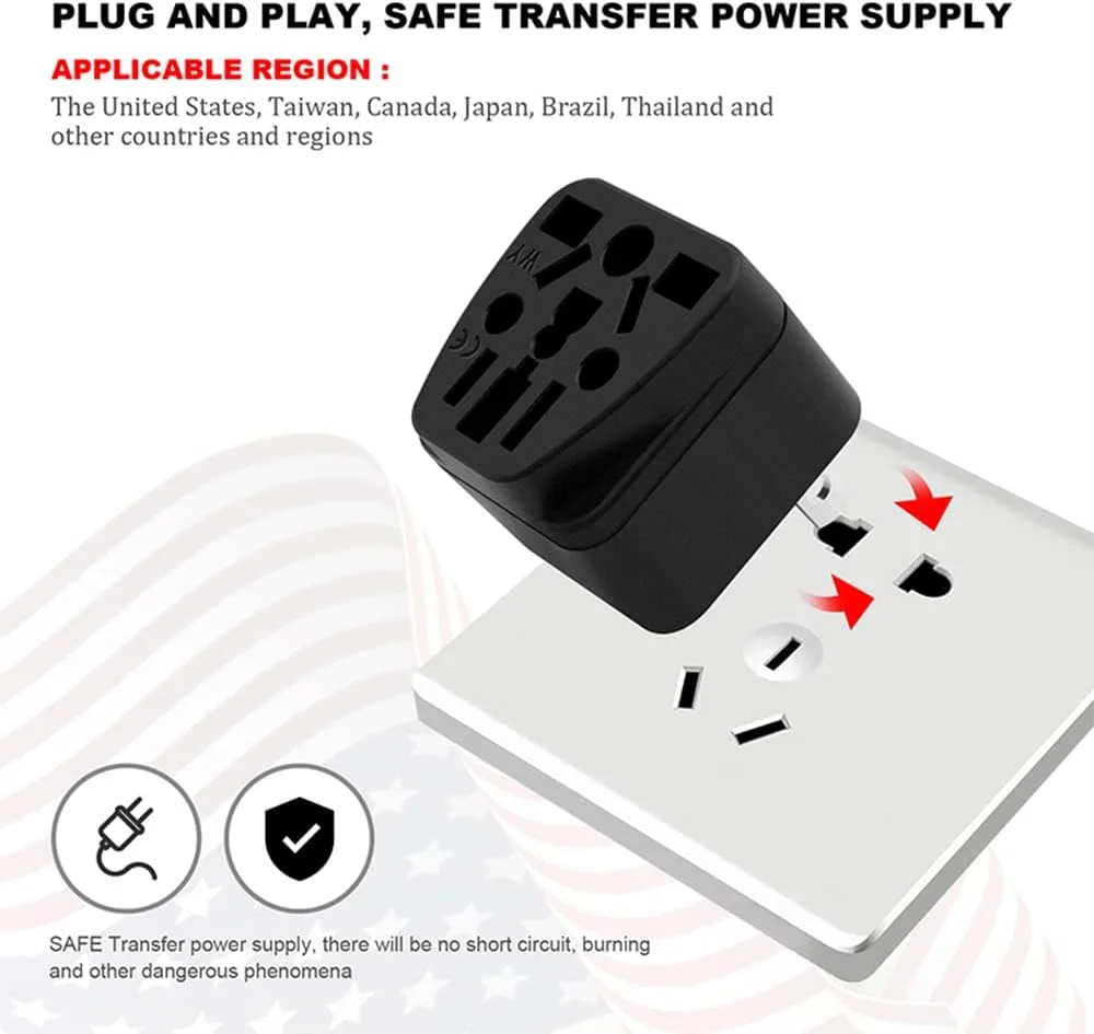 تبدیل دوشاخه مسافرتی فبوی مدل US، تبدیل دوشاخه EU/AU/UK/NZ/CN به USA (نوع B)، آداپتور پریز بین المللی تخت 2 شاخه به 3 شاخه، دوشاخه دیواری 3 شاخه ارت دار USA (مشکی) تبدیل دوشاخه مسافرتی فبوی مدل US، تبدیل دوشاخه EU/AU/UK/NZ/CN به USA (نوع B)، آداپتور پریز بین المللی تخت 2 شاخه به 3 شاخه، دوشاخه دیواری 3 شاخه ارت دار USA (مشکی)