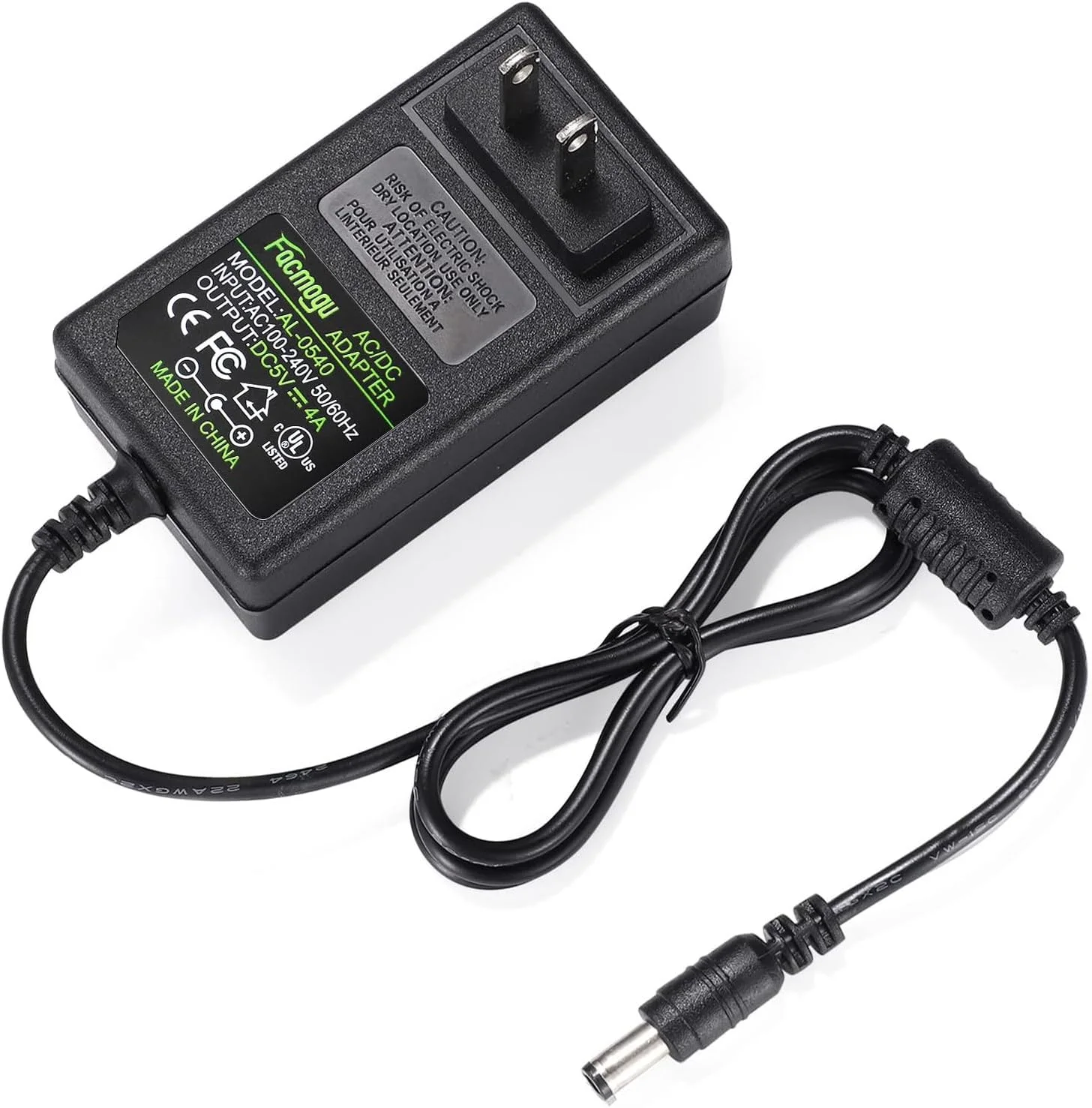 تبدیل کننده AC به DC فاکموگو DC 5V 4A، آداپتور برق AC 100-240V به DC 5 ولت 4 آمپر 20 وات، آداپتور برق ترانسفورماتور سوئیچینگ 5 ولت، آداپتور دیواری با کانکتور بشکه ای 5.5x2.5mm و 5.5x2.1mm