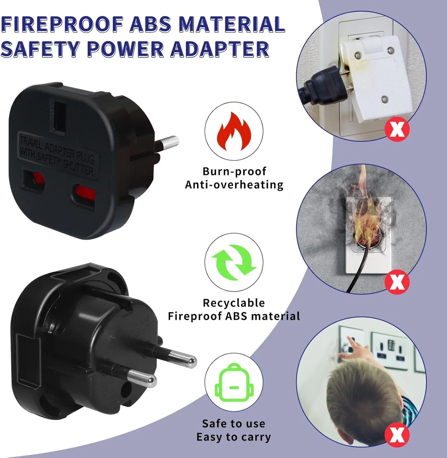 تبدیل دوشاخه بریتانیا به اروپا، بسته 2 عددی، آداپتور مسافرتی، دوشاخه مسافرتی بریتانیا به اروپا، آداپتور دوشاخه اروپا نوع C، E، F برای اسپانیا، فرانسه، ایتالیا، پرتغال، آلمان، هلند، یونان، لهستان، ترکیه و غیره