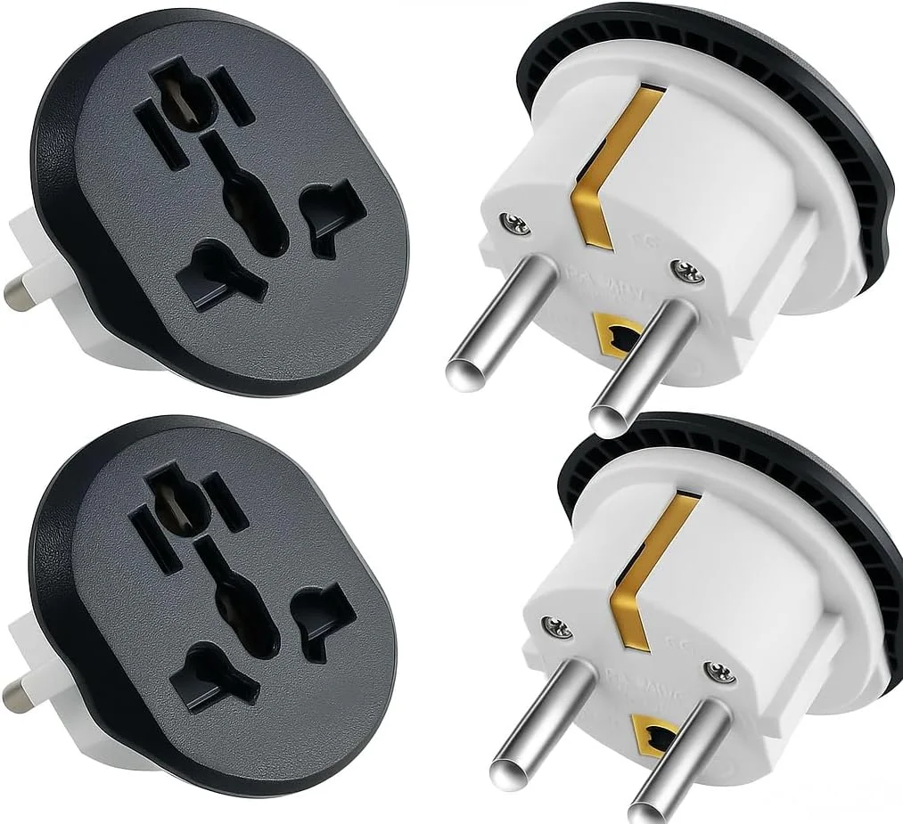 آداپتور دوشاخه اروپایی (بسته 4 عددی)، آداپتور دوشاخه آمریکا به اروپا، مبدل برق جهانی نوع E/F برای سفر به اروپا - سازگار با فرانسه، آلمان، ایتالیا و سایر کشورهای اتحادیه اروپا
