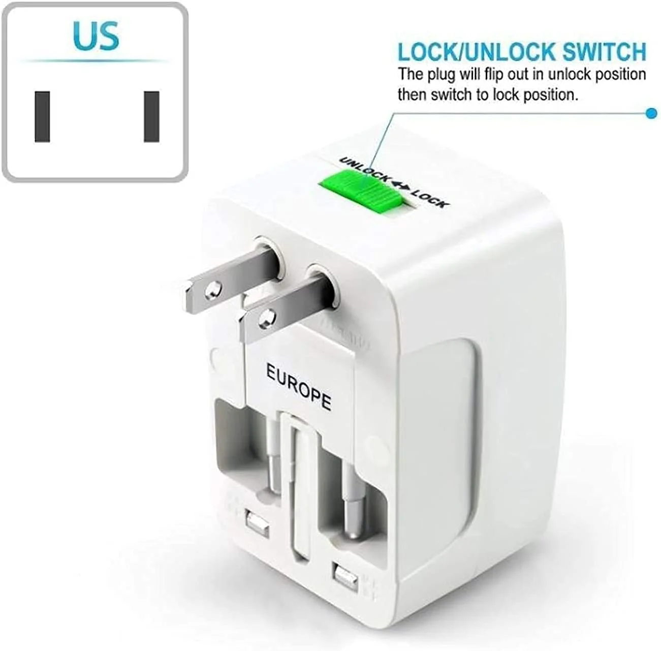 آداپتور مسافرتی جهانی EN LIGNE، آداپتور بین المللی همه کاره برای تلفن، لپ تاپ، دوربین، آداپتور مسافرتی جهانی، 1 عدد، سفید