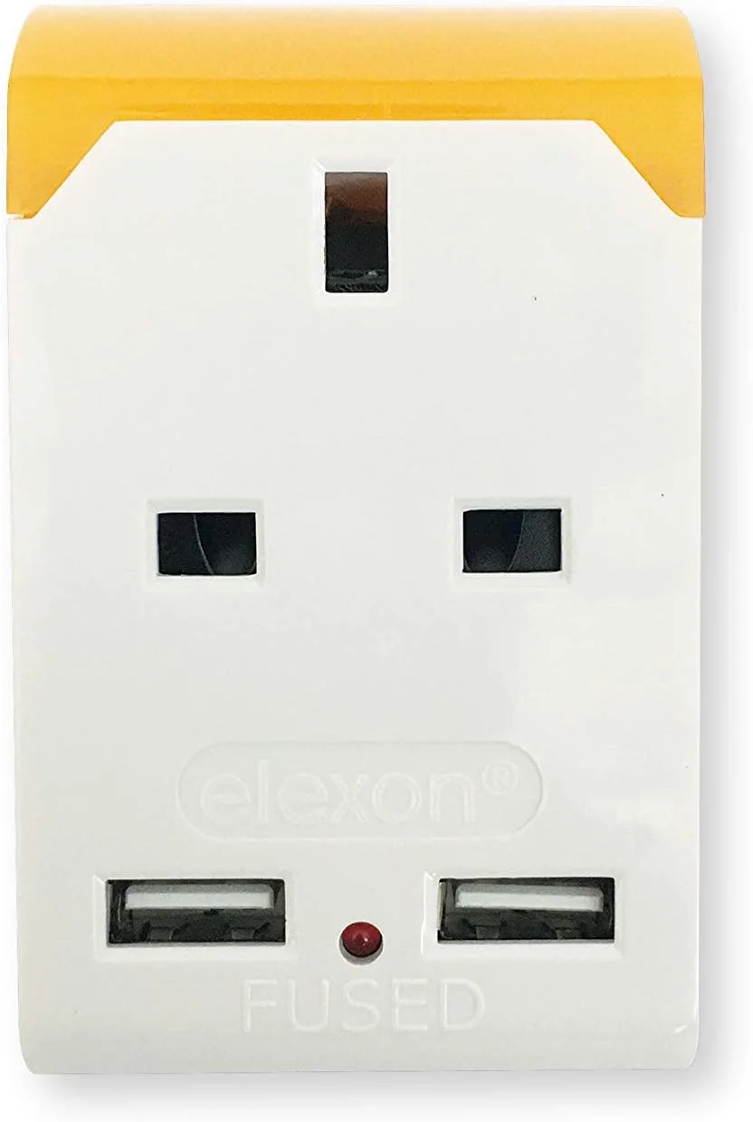 آداپتور چند منظوره Elexon با 2 پورت USB برای شارژ سریع UK/UAE و پورت Type-C به همراه چراغ خواب