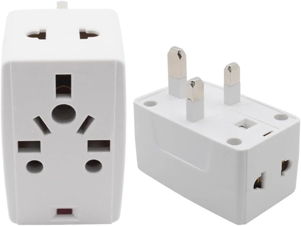 آداپتور 3 راهی ECVV با پین مربعی، سوکت جهانی با چراغ و فیوز 13 آمپر. آداپتور مسافرتی برای عربستان سعودی/امارات متحده عربی/انگلستان/هنگ کنگ، دوشاخه برق AC برای ایالات متحده/استرالیا/ژاپن/چین، آداپتور دوشاخه 3 پین