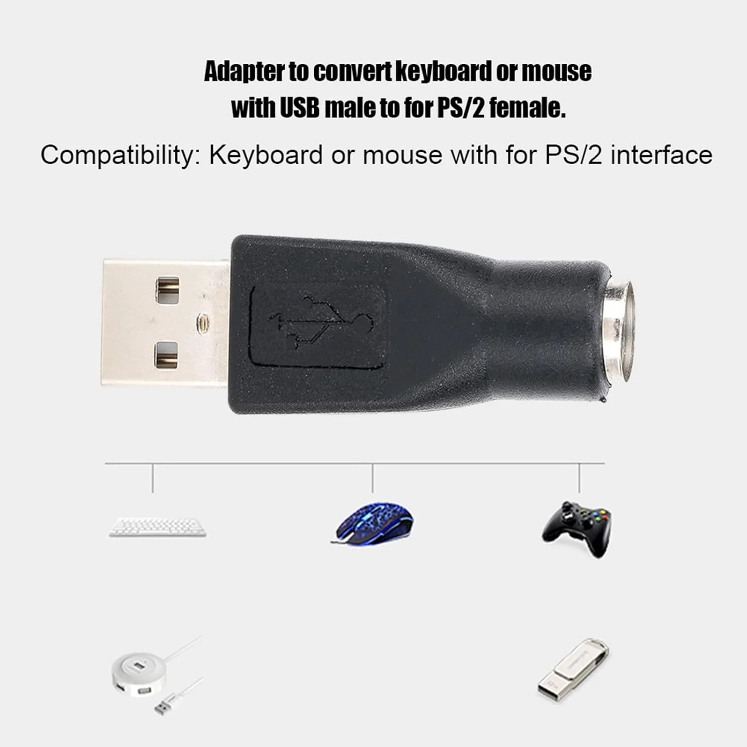 تبدیل کننده آداپتور PS/2 مادگی به USB نری بادوام برای کیبورد و ماوس، آداپتور خانگی Plug and Play