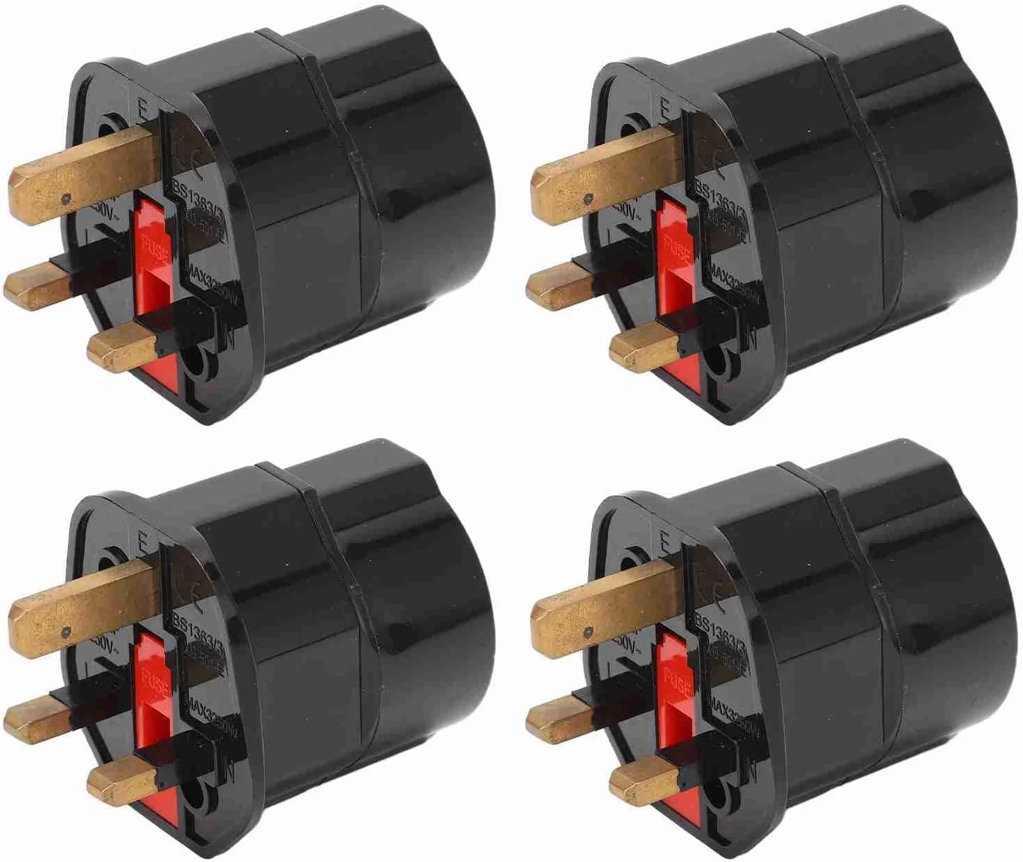 مبدل دوشاخه به سه شاخه با روکش سخت و اتصالات برنجی، آداپتور 3 پین مناسب برای تجارت/نمایشگاه ها، مجموعه 4 عددی مبدل (مشکی)