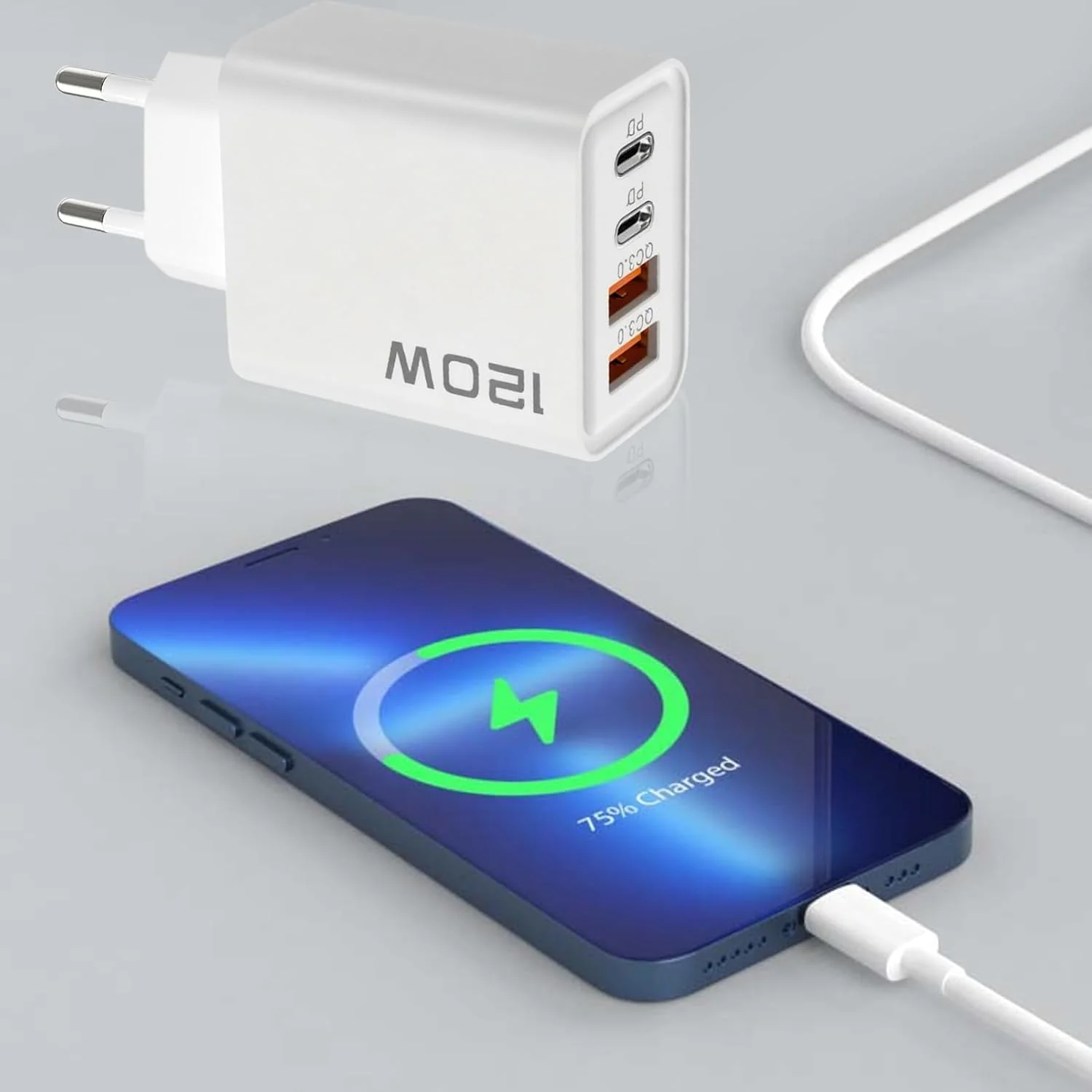 آداپتور دوشاخه دیواری | آداپتور شارژر سریع - مبدل USB Type-C شارژر 120 واتی جمع و جور برای مسافرت، حمام، خانه، آقایان و بانوان