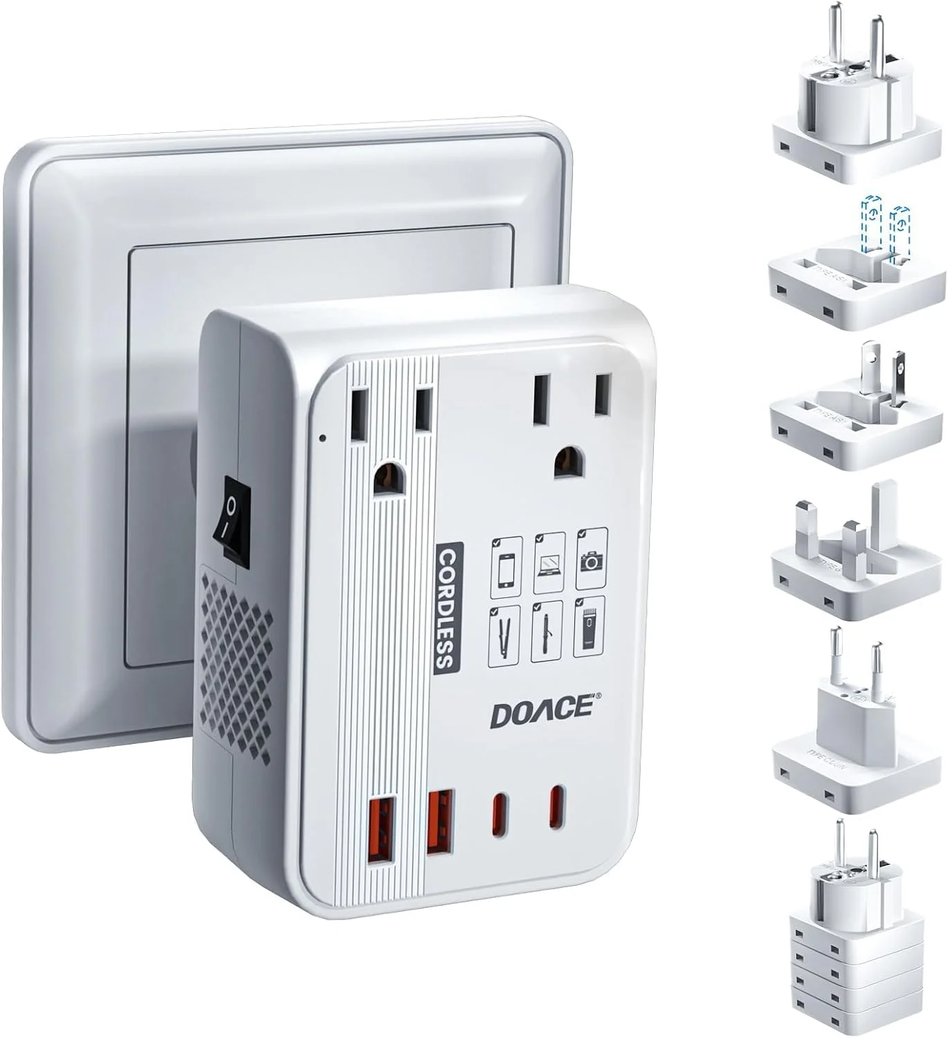 مبدل ولتاژ 350 وات DOACE 220 ولت به 110 ولت برای مسافرت های اروپایی، مبدل برق بدون سیم ایالات متحده به اروپا، آداپتور ترکیبی مبدل برق با شارژرهای PD برای صاف کننده مو، ریش تراش، مسواک، لپ تاپ، تلفن