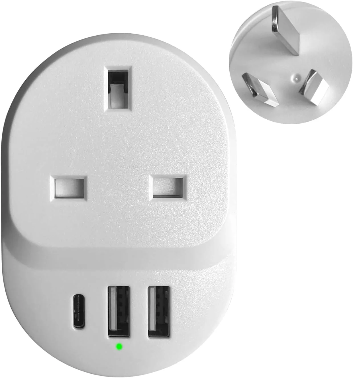 آداپتور دوشاخه مسافرتی DentJet امارات/عربستان/انگلیس به استرالیا/چین با 2 پورت USB + 1 پورت Type C، سوکت برق توسعه دهنده دیواری جمع و جور، 18 وات، محافظت ایمنی الکتریکی و مقاوم در برابر آتش برای مسافرت، دفتر و خانه