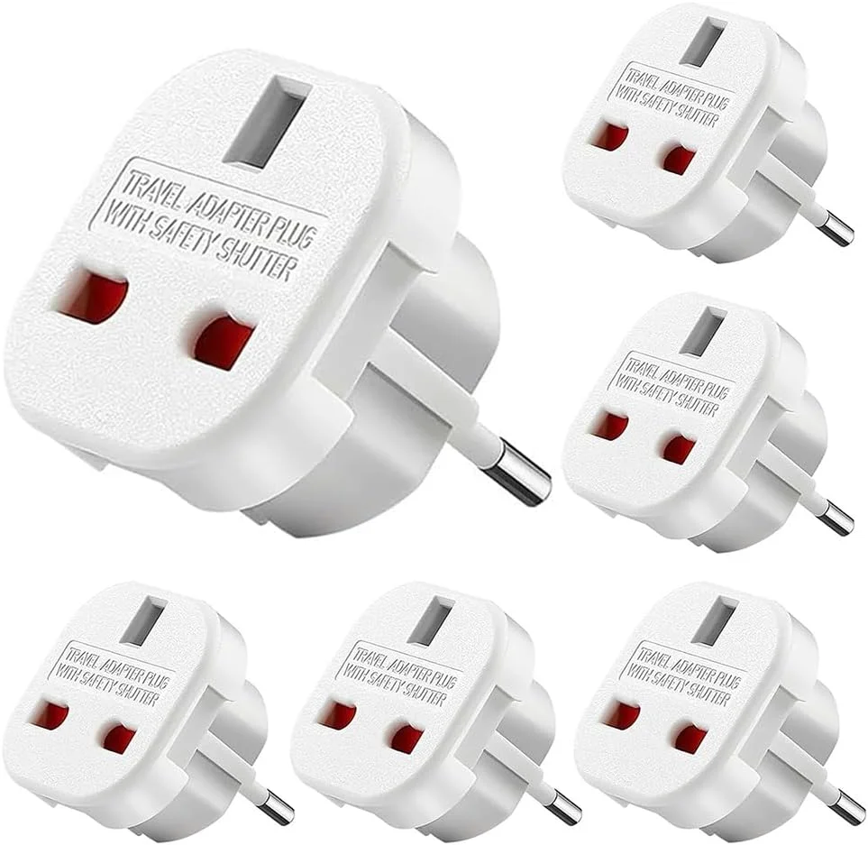 تبدیل دوشاخه بریتانیا به اروپا، 6 عدد تبدیل دوشاخه بریتانیایی به دوشاخه اروپایی، تبدیل دوشاخه انگلیسی به اسپانیایی، آداپتور مسافرتی بریتانیا به اروپا/آلمان/فرانسه/ایتالیا/اسپانیا