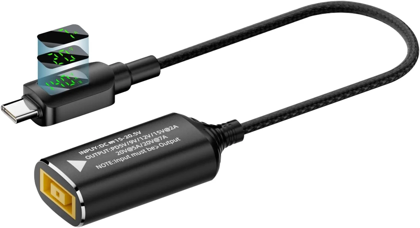 آداپتور تبدیل DC به Type C - مبدل دوشاخه 140 واتی با نمایشگر دیجیتال - کابل آداپتور PD راه حلی قابل حمل برای نوت بوک، لوازم الکترونیکی خانگی، مسافرت و تلفن همراه