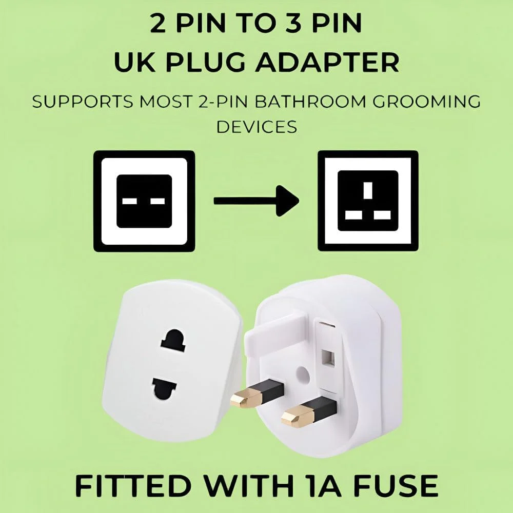 تبدیل دوشاخه به سه شاخه فیوزدار 1 آمپر برای شارژر مسواک و پریز حمام (تک عددی)