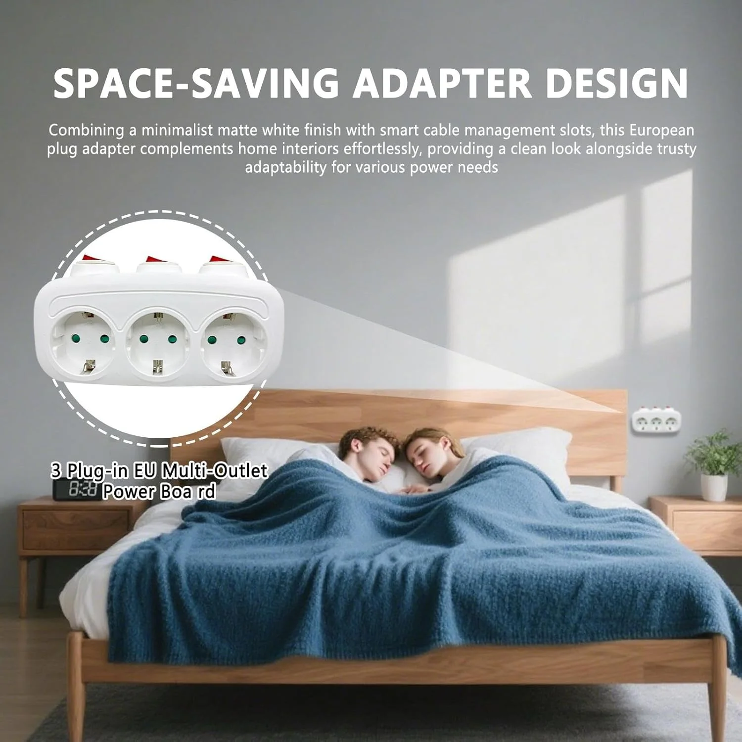 آداپتور دوشاخه اروپایی، پنل پریز برق دیواری، مبدل و توسعه دهنده پریز برق 3 پورت برای مسافران بین المللی، تعطیلات، کار، خانه، آشپزخانه، اتاق نشیمن