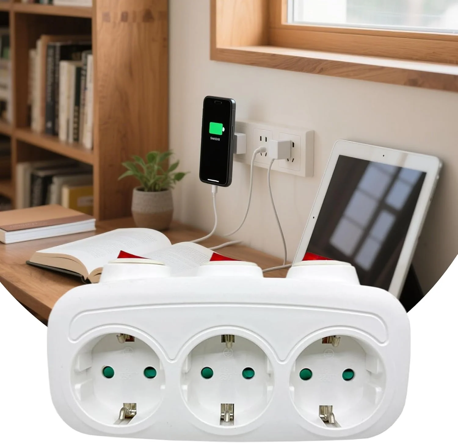 آداپتور دوشاخه اروپایی، پنل پریز برق دیواری، مبدل و توسعه دهنده پریز برق 3 پورت برای مسافران بین المللی، تعطیلات، کار، خانه، آشپزخانه، اتاق نشیمن