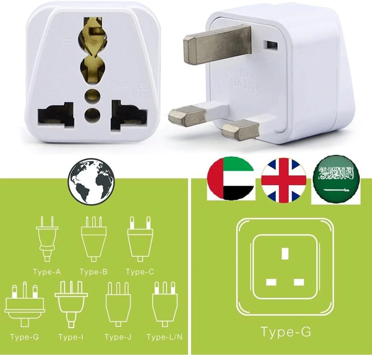 ECVV® [بسته 2 عددی] تبدیل کننده دوشاخه ایالات متحده آمریکا/کانادا/اتحادیه اروپا/استرالیا به دوشاخه امارات متحده عربی دبی، آداپتور مسافرتی 3 پین، تبدیل کننده آداپتور مسافرتی سوکت جهانی برای سفر کاری تعطیلات هتل فرودگاه (سفید)