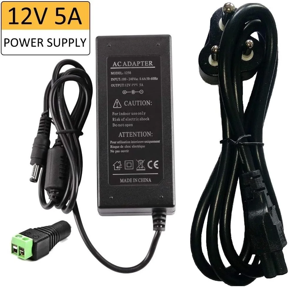 آداپتور تبدیل برق AC به DC 5V 5A با فیش 5.5x2.1mm و ورودی AC 100V~240V برای سیستم های روشنایی LED نواری WS2812B SK6812 و دوربین مداربسته