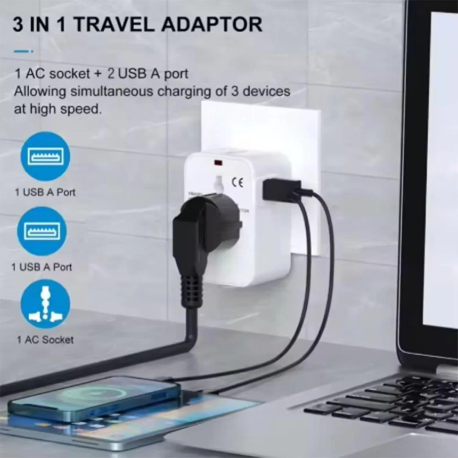 آداپتور شارژ - آداپتور محافظ قابل حمل | لوازم جانبی مسافرتی سبک وزن، سوکت تبدیل شارژ سریع برای سالن های فرودگاه، سفرهای کاری، تحصیل در خارج از کشور