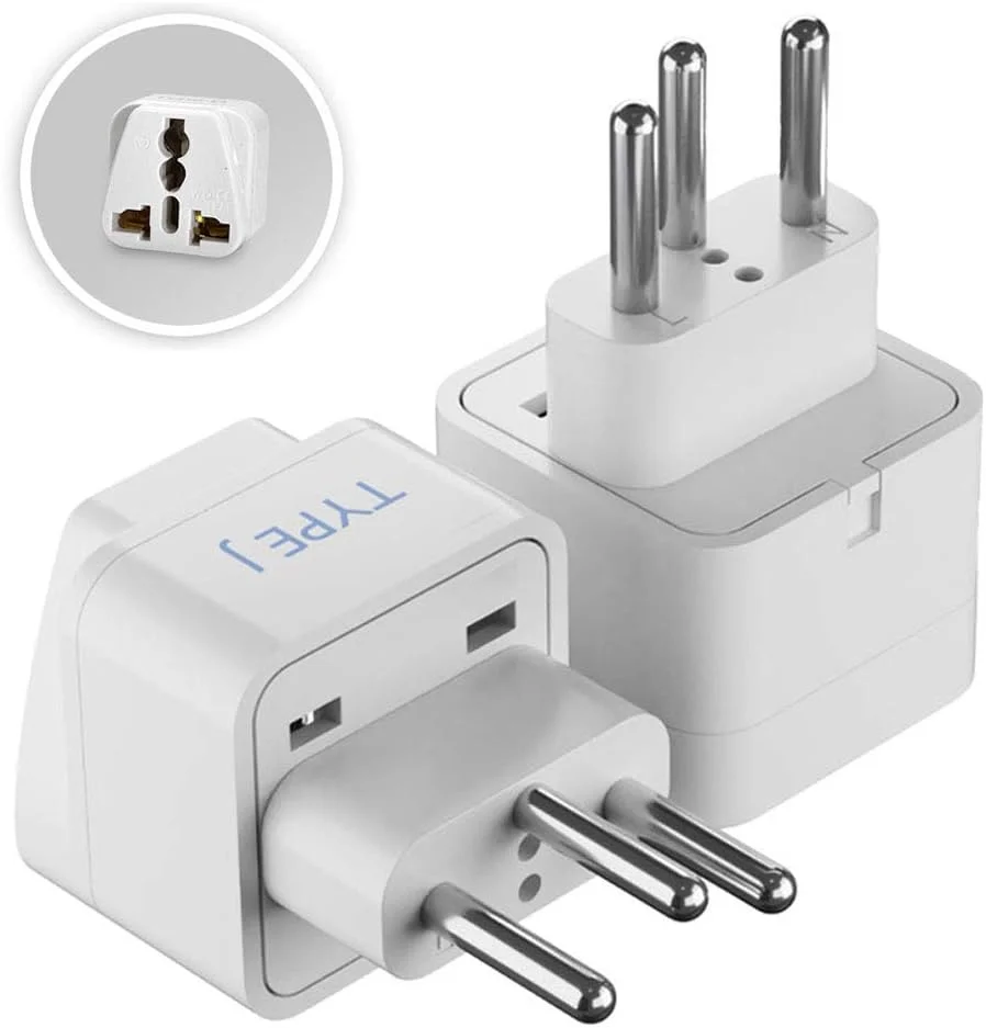 تبدیل دوشاخه مسافرتی سپتیکس از هند به سوئیس، رواندا، لیختن اشتاین (نوع J) - دارای گواهی CE - سازگار با RoHS - بسته 2 عددی (GP-11A-2PK)