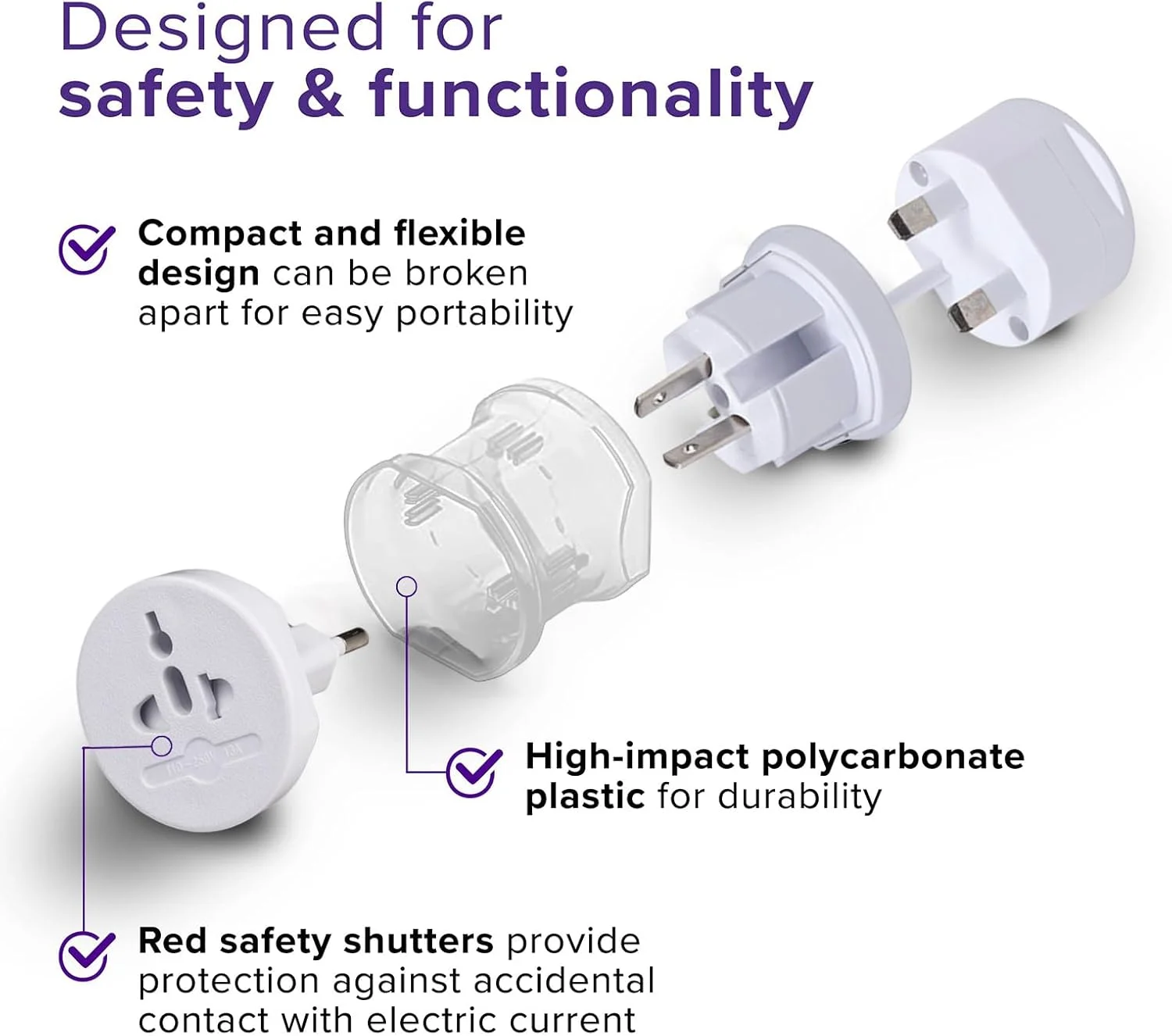 آداپتور شارژ | آداپتورهای USB جمع و جور - سوکت تبدیل چند پورت شارژ سریع، لوازم جانبی مسافرتی برای سفرهای دریایی، سفرهای کاری، تحصیل در خارج از کشور، اتاق های هتل