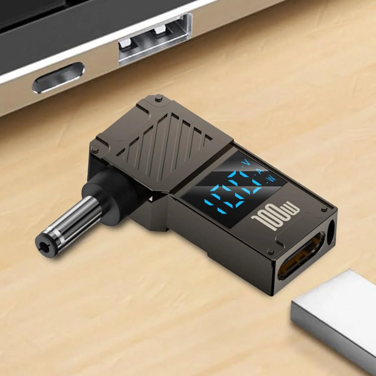 آداپتور شارژ برای لپ تاپ - تبدیل کننده 100 واتی تایپ سی به دی سی با نمایشگر دیجیتال، پلاگین قابل حمل برای لپ تاپ، مناسب منزل و مسافرت