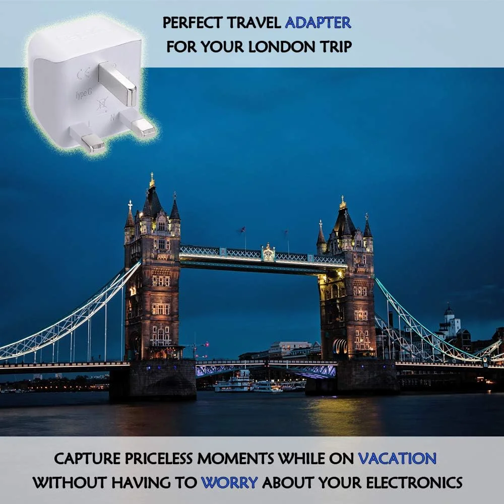آداپتور مسافرتی Ceptics برای انگلیس، هنگ کنگ، ایرلند - سبک وزن - دارای دو ورودی دوشاخه آمریکایی - نوع G - ایمن و ارت دار، مناسب برای تلفن های همراه، لپ تاپ ها، دوربین (بسته 3 عددی) - فوق العاده جمع و جور - قابل استفاده در دبی، غنا