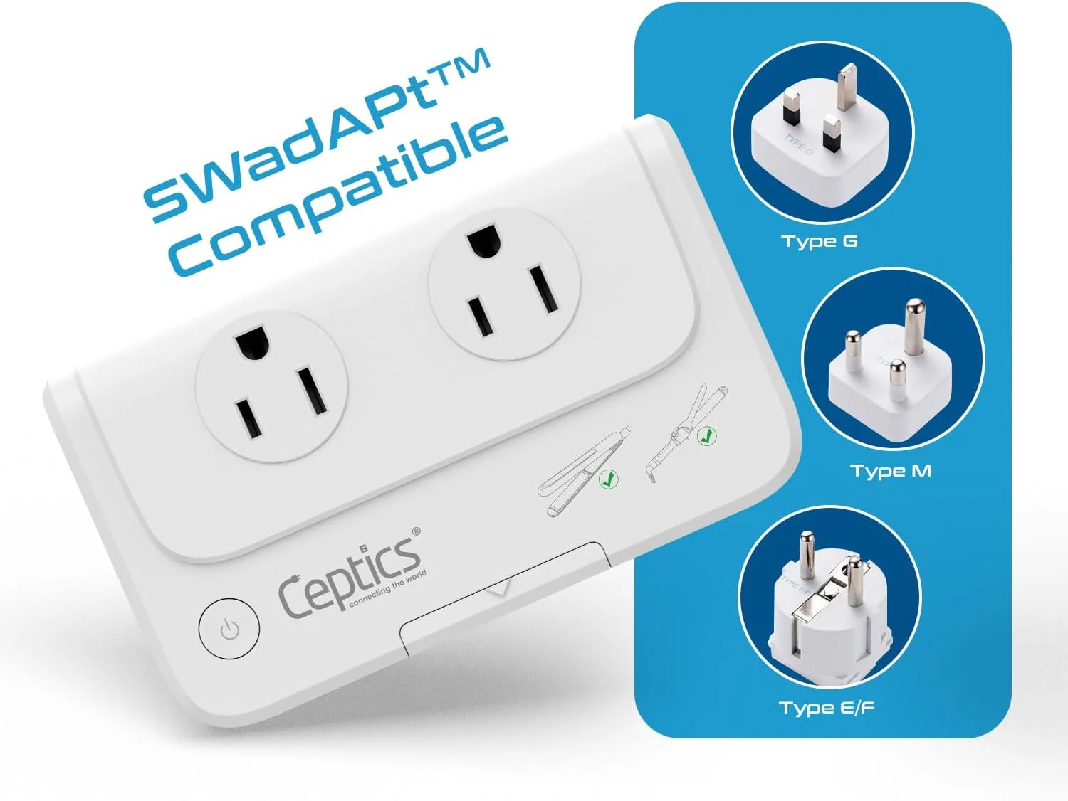 مبدل ولتاژ Ceptics آفریقای جنوبی - 200 وات تبدیل 220 ولت به 110 ولت برای دستگاه هایی مانند فر کننده مو، صاف کننده مو، شارژرها، دوشاخه برق جهانی کاهنده 4 شارژ USB سریع QC 3.0 نوع M، G، E/F