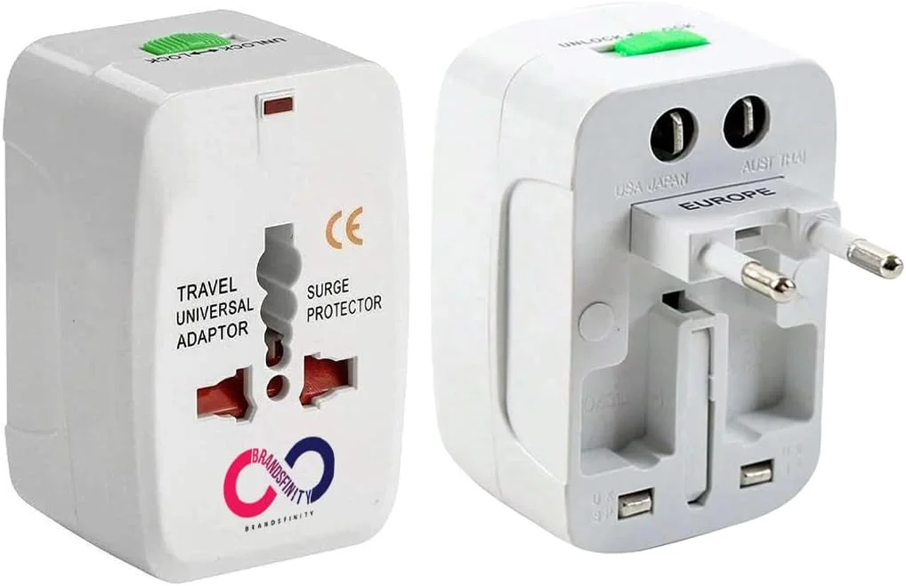 آداپتور مسافرتی جهانی Brandsfinity - بسته 2 عددی، آداپتور پلاگین بین المللی برای سازگاری جهانی برای شارژ آسان، سبک و جمع و جور، ایده آل برای مسافرت های بین المللی