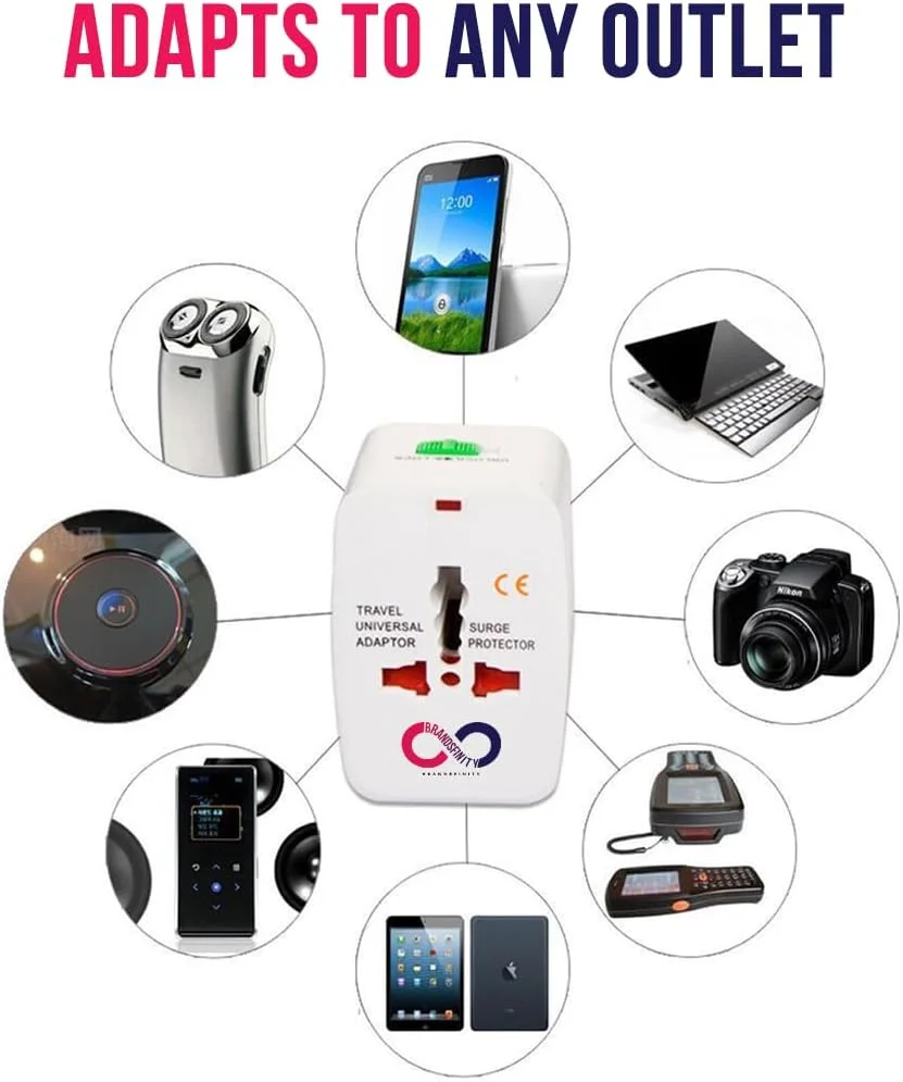 آداپتور مسافرتی جهانی Brandsfinity - بسته 2 عددی، آداپتور پلاگین بین المللی برای سازگاری جهانی برای شارژ آسان، سبک و جمع و جور، ایده آل برای مسافرت های بین المللی