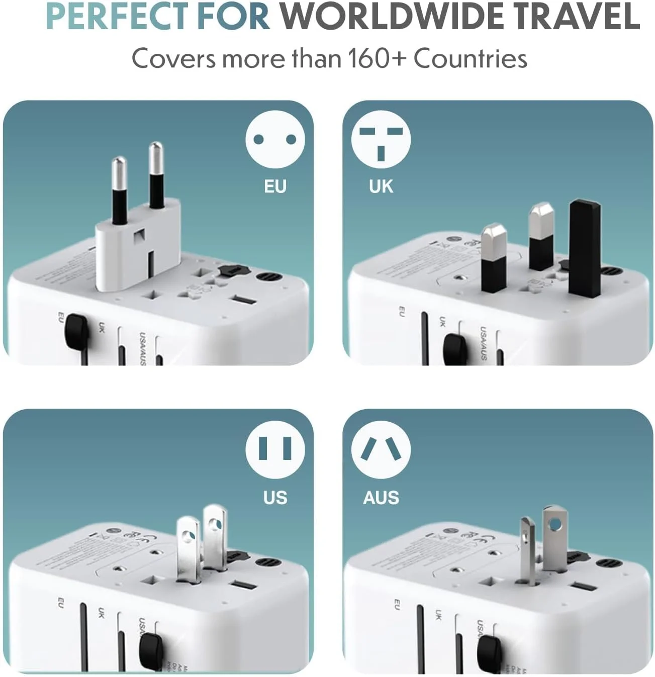 آداپتور مسافرتی جهانی، آداپتور برق 35 واتی با کیف زیپ دار | شارژ سریع بین المللی با 3 پورت USB-C و 2 پورت USB-A، آداپتور جهانی برای اتحادیه اروپا، انگلستان، ایالات متحده آمریکا، استرالیا، کیت دوشاخه مسافرتی برای سراسر جهان